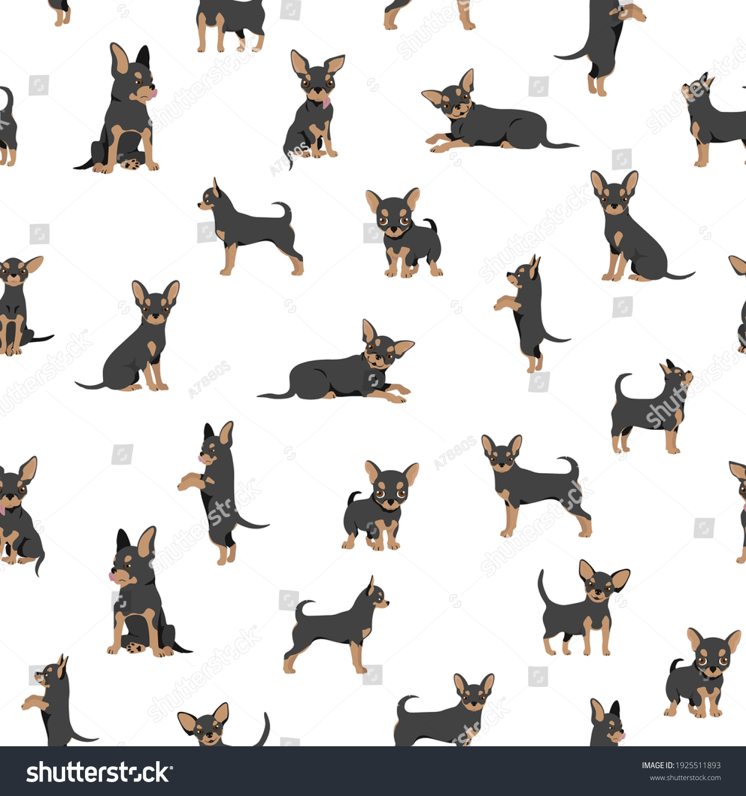 Chihuahua Seamless Pattern Dog Healthy Silhouette Stock Vector (Royalty ...