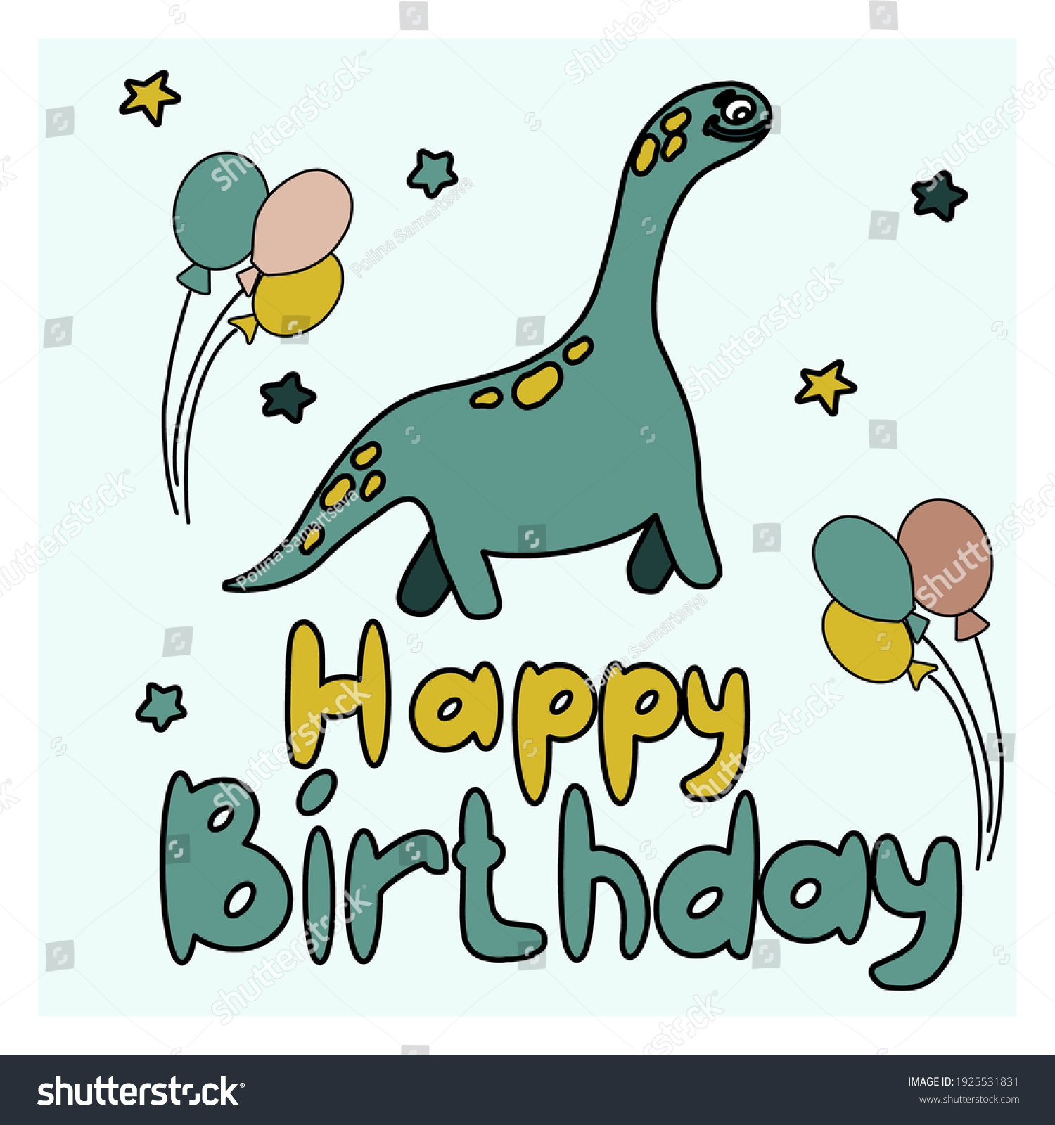 Vector Birthday Card Cute Baby Dino Stock Vector (Royalty Free ...