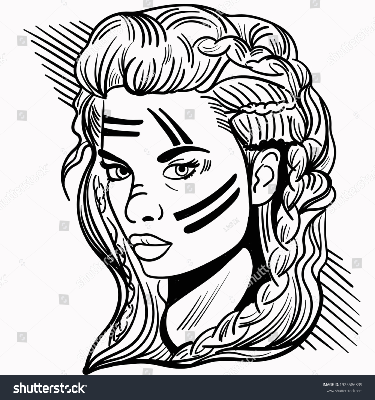 handdrawn-vector-abstract-image-female-viking-stock-vector-royalty