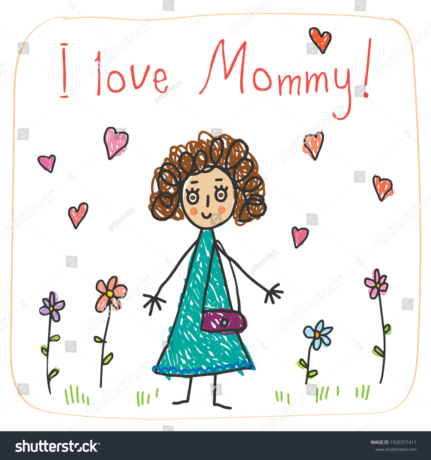 Mothers Day Kids Drawing Style Words Stock Vector (Royalty Free ...