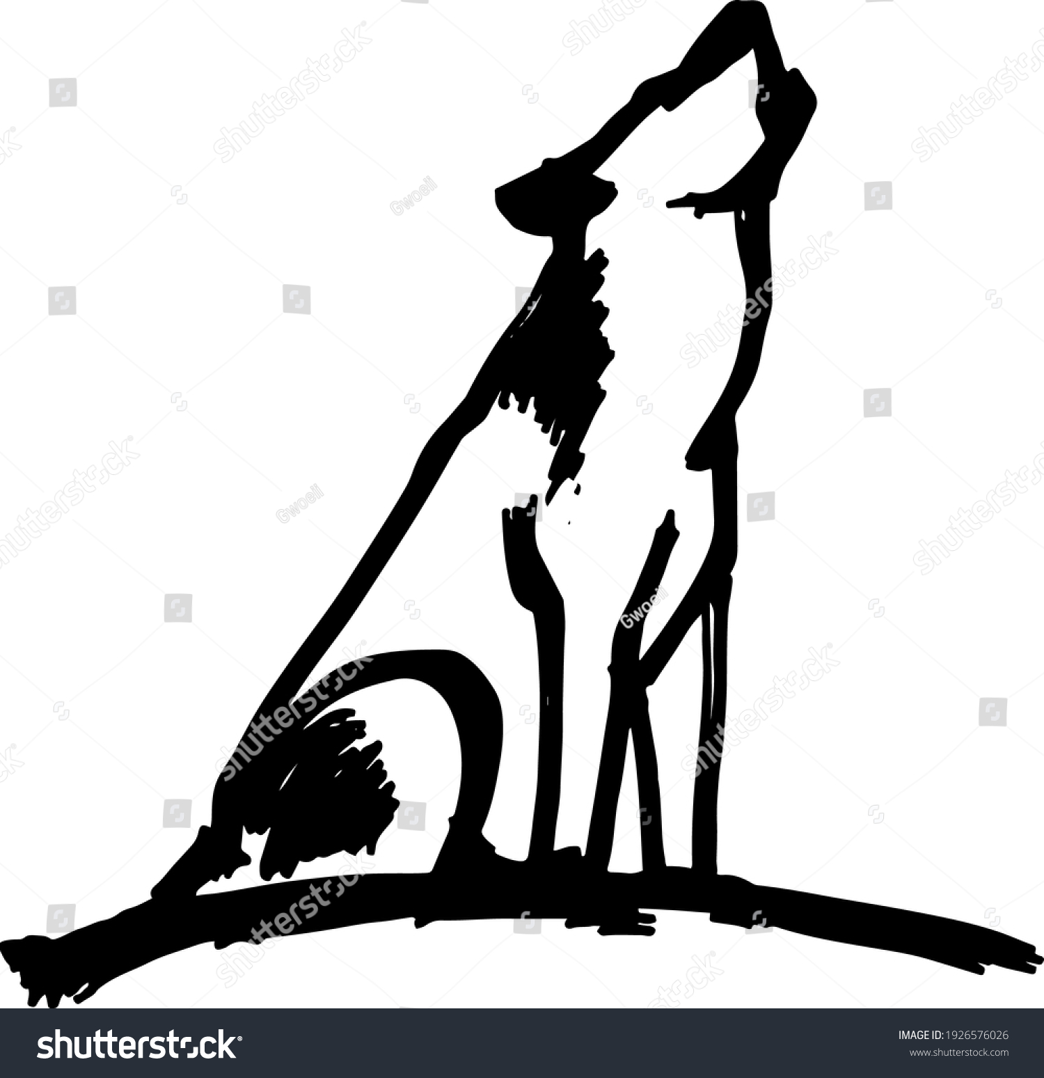 Abstract Silhouette Outline Lone Wolf Howling Stock Vector (Royalty ...