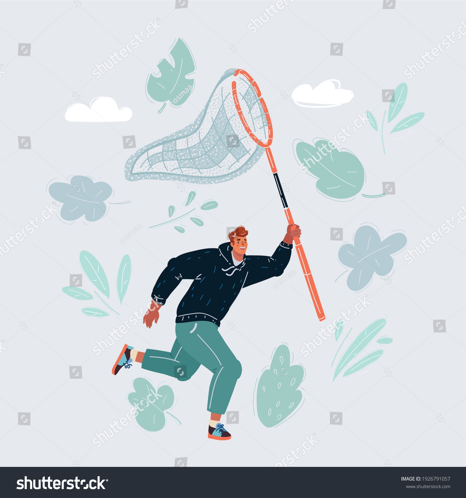 Cartoon Vector Illustration Man Butterfly Net Stock Vector (Royalty ...