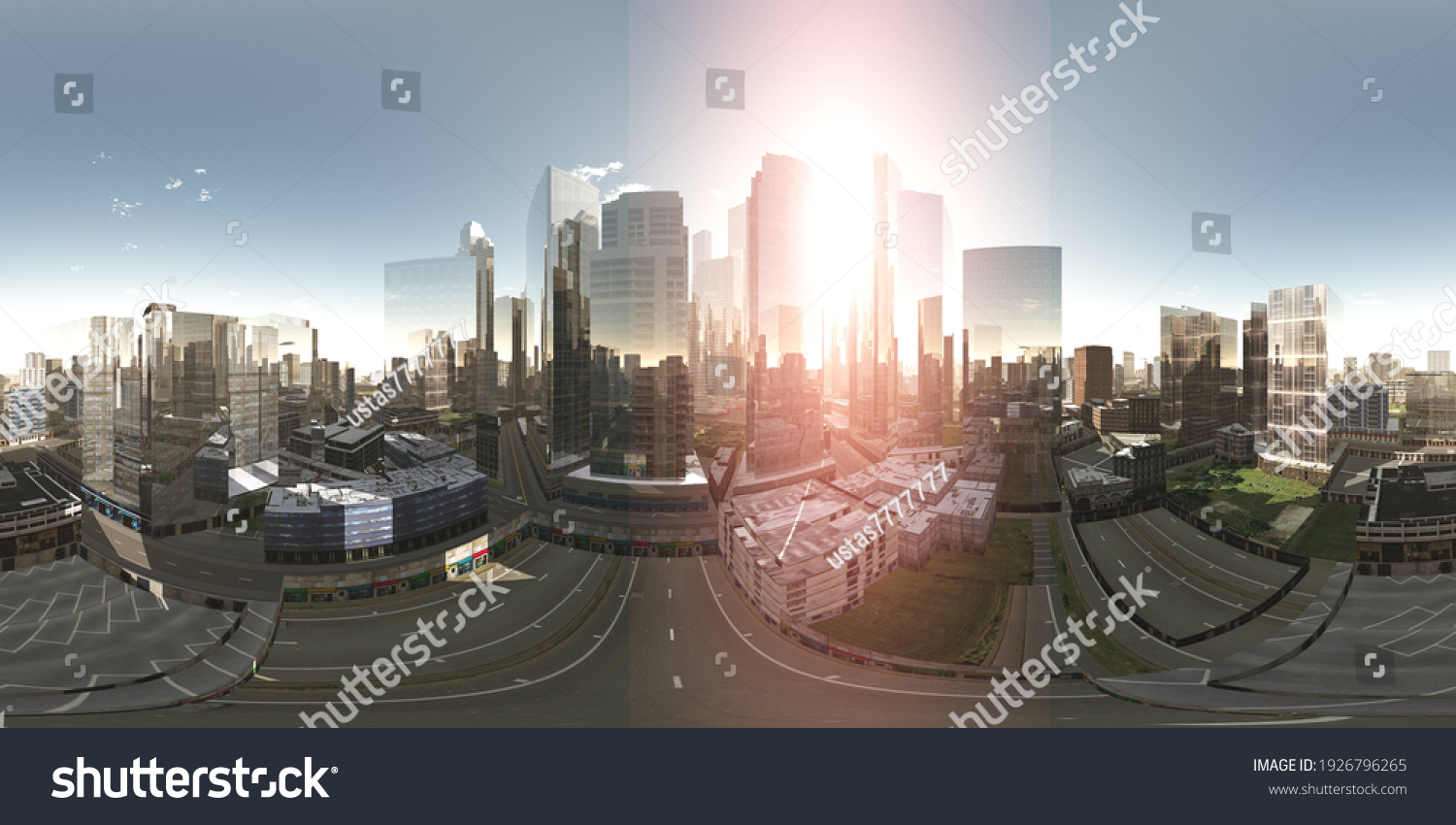 Ilustrasi Stok Panorama City Hdri Environment Map Round Shutterstock