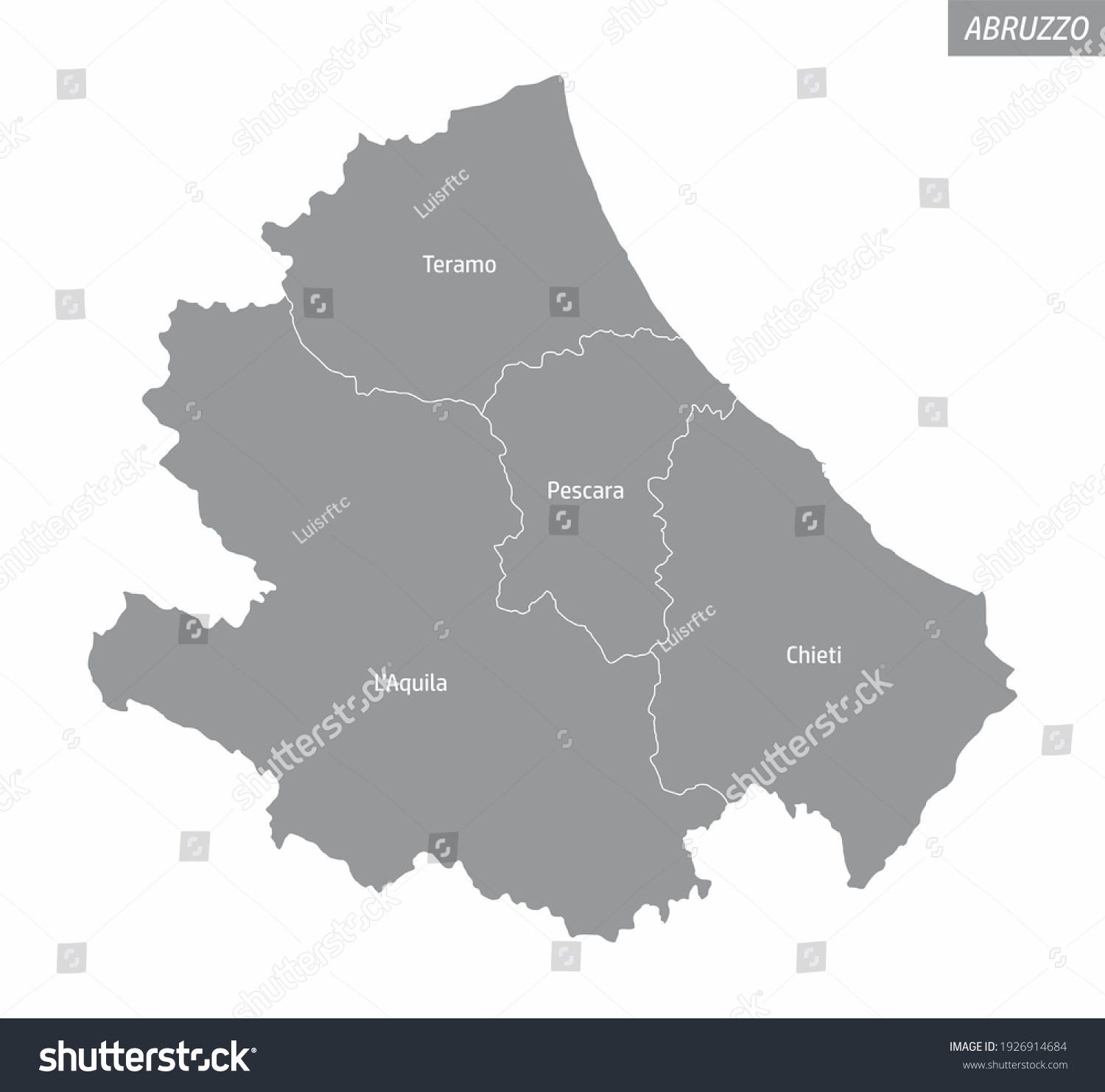 Abruzzo Isolated Map Divided Provinces Labels Stock Illustration ...