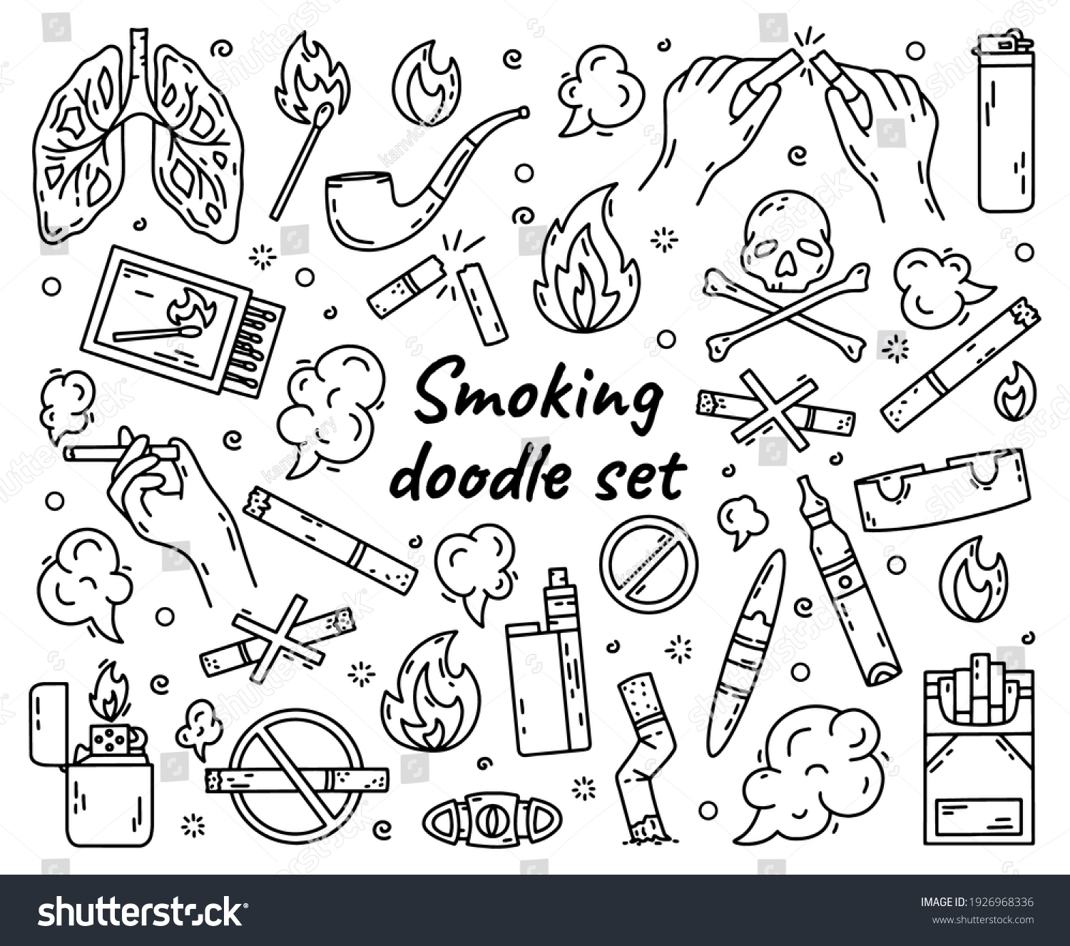 Cigarette Smoking Outline Vector Set Doodle Stock Vector (Royalty Free ...