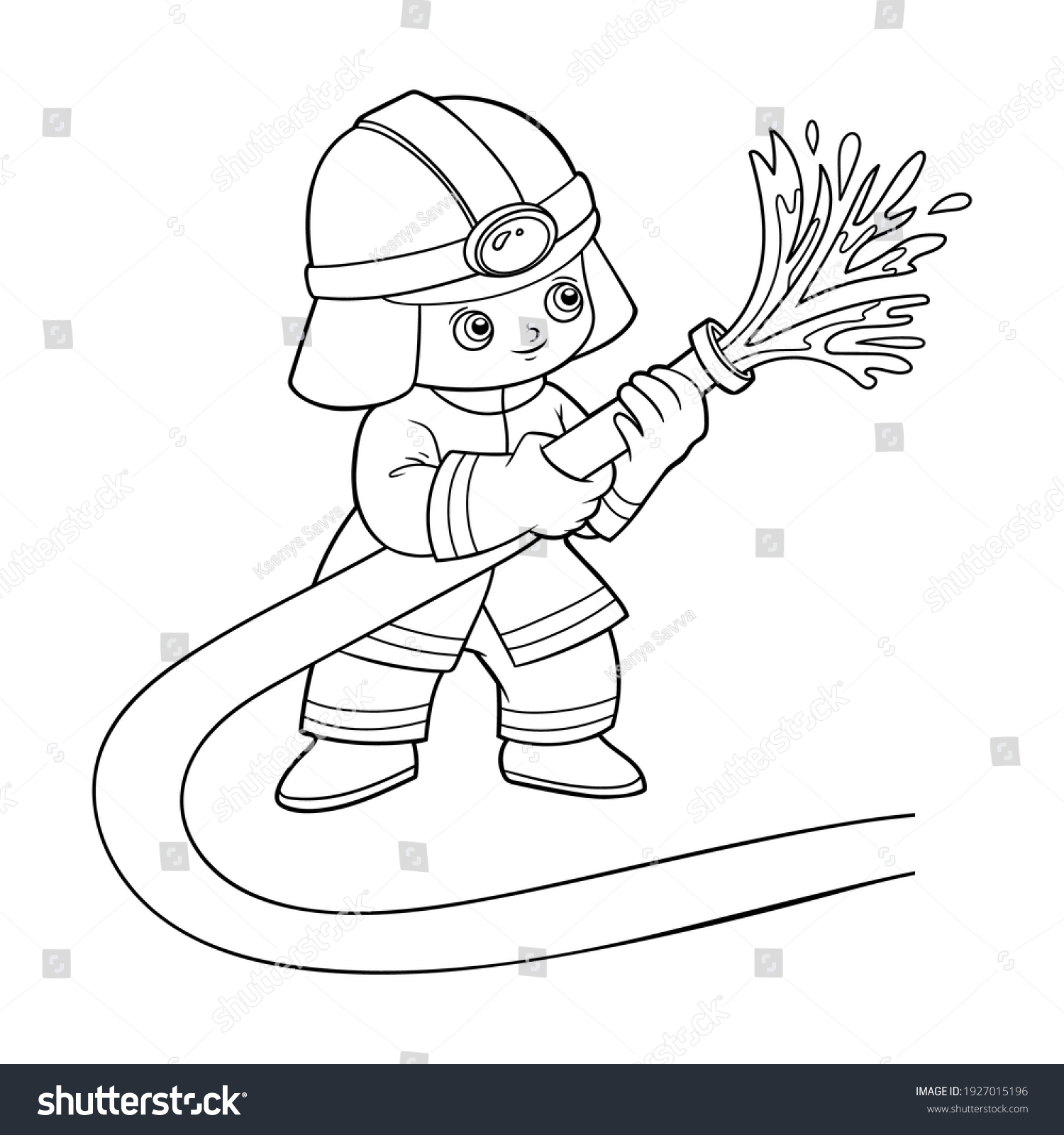 Coloring Book Children Firefighter Using Fire Stock Vector (Royalty ...