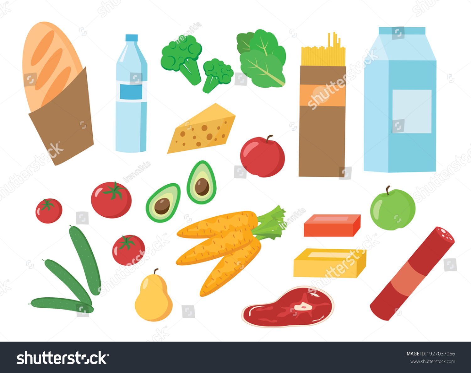 Set Products Milk Water Vegetables Fruits Stock Vector (Royalty Free ...