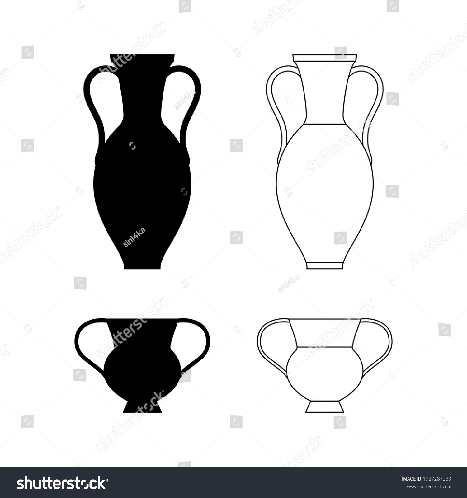 Greek Vases Black Silhouettes Simple Style Stock Vector Royalty Free   Stock Vector Greek Vases Black Silhouettes In A Simple Style Vector Illustrations Of Various Clay Vessels For 1927287233 