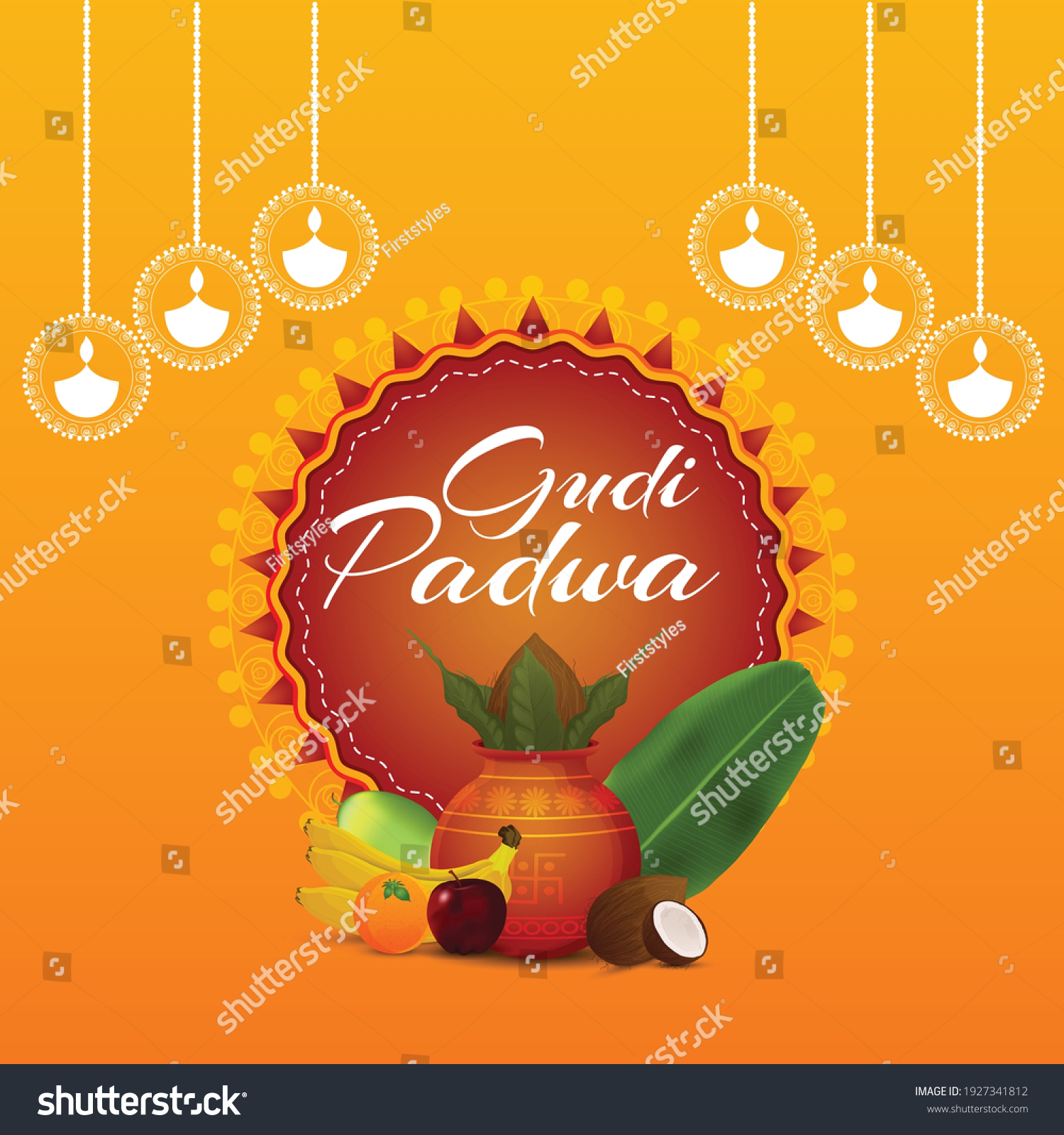 Gudi Padwa Greeting Card Traditional Festival Stock Vector (Royalty ...