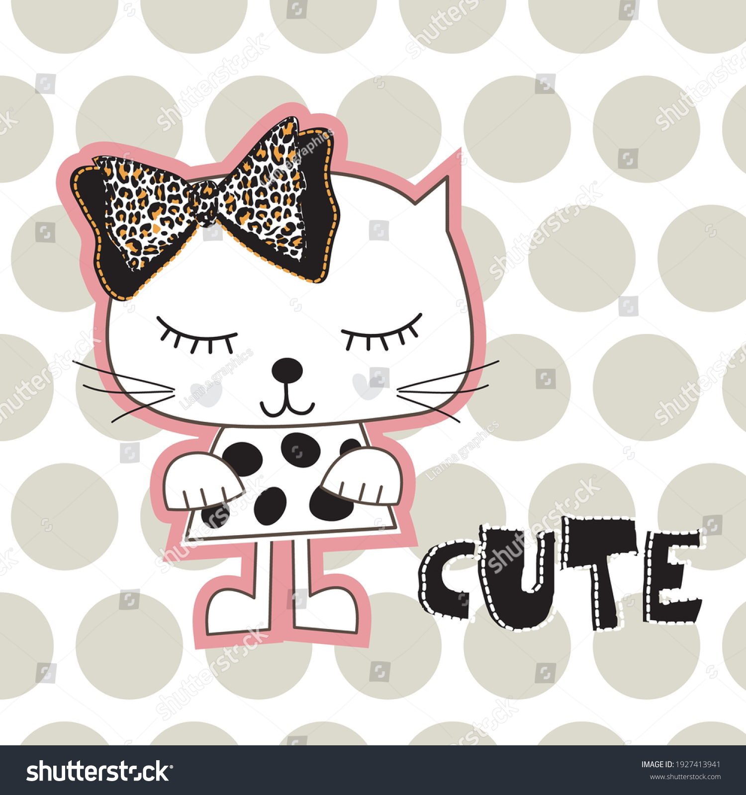 Cute Withe Cat On Polka Dots Stock Vector (Royalty Free) 1927413941 ...