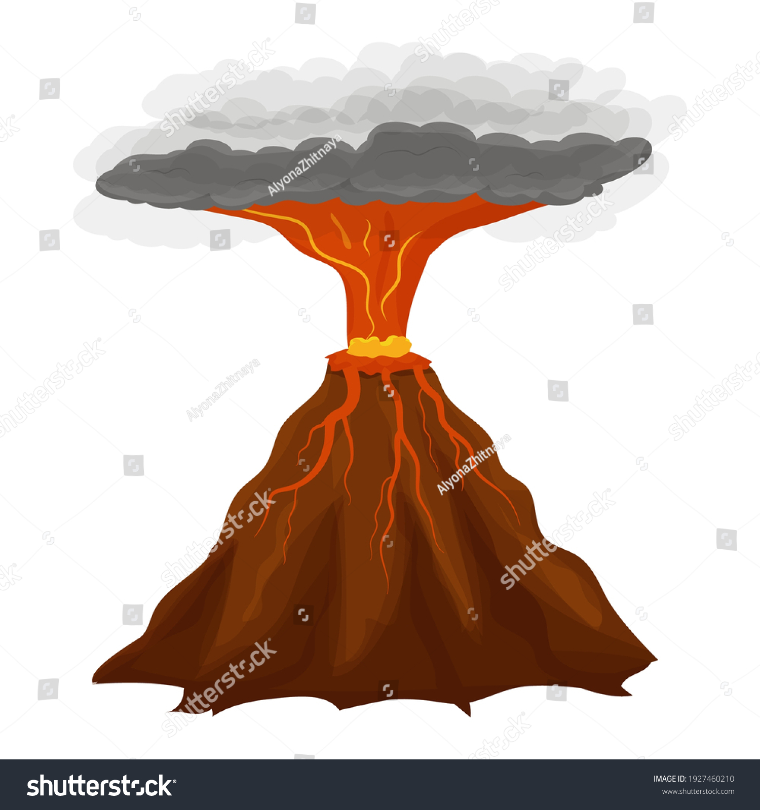 Volcano Eruption Cartoon Style Isolated On Stock Vector (Royalty Free ...