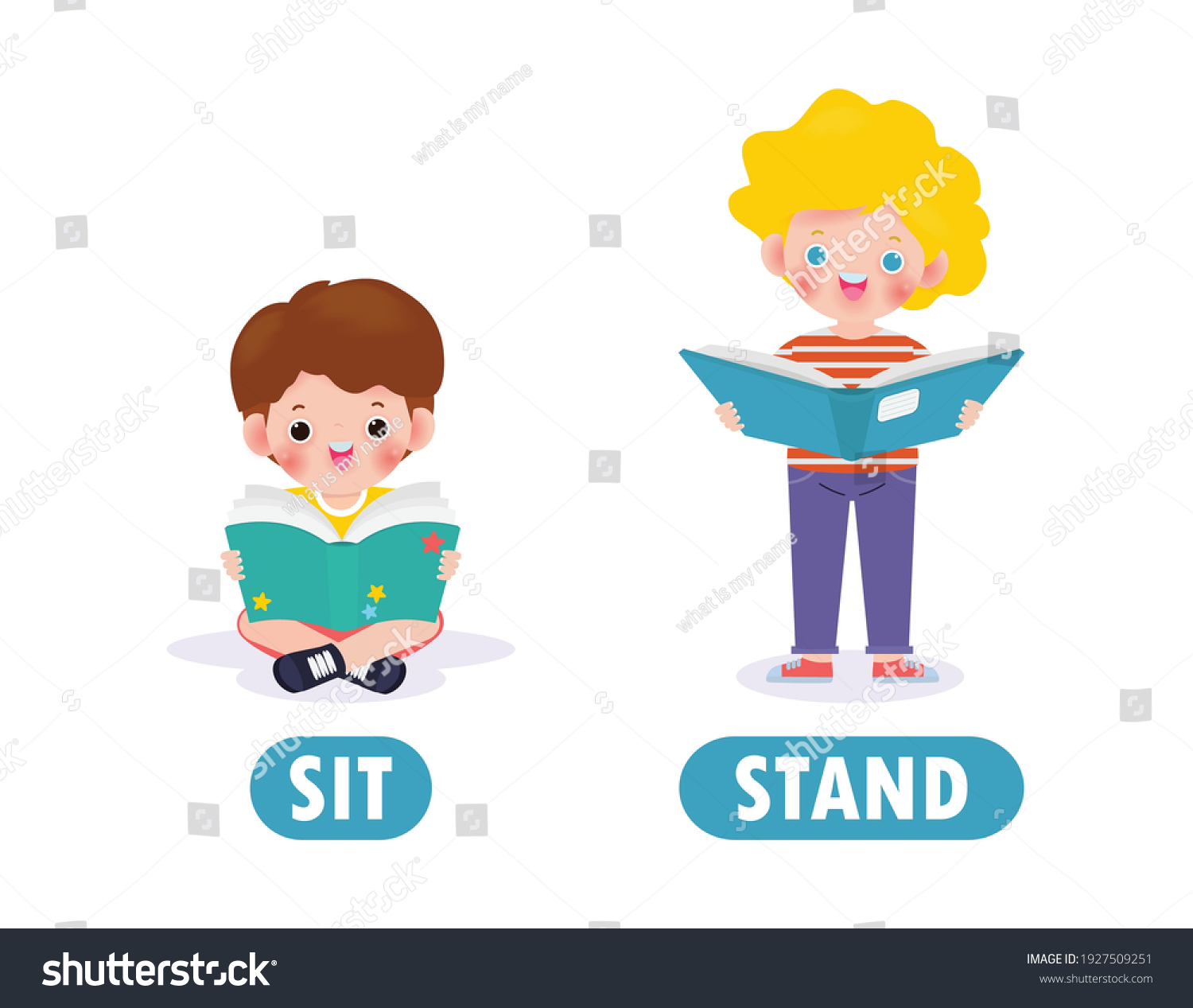 Opposite Sit Stand Words Antonym Children Stock Vector (Royalty Free ...