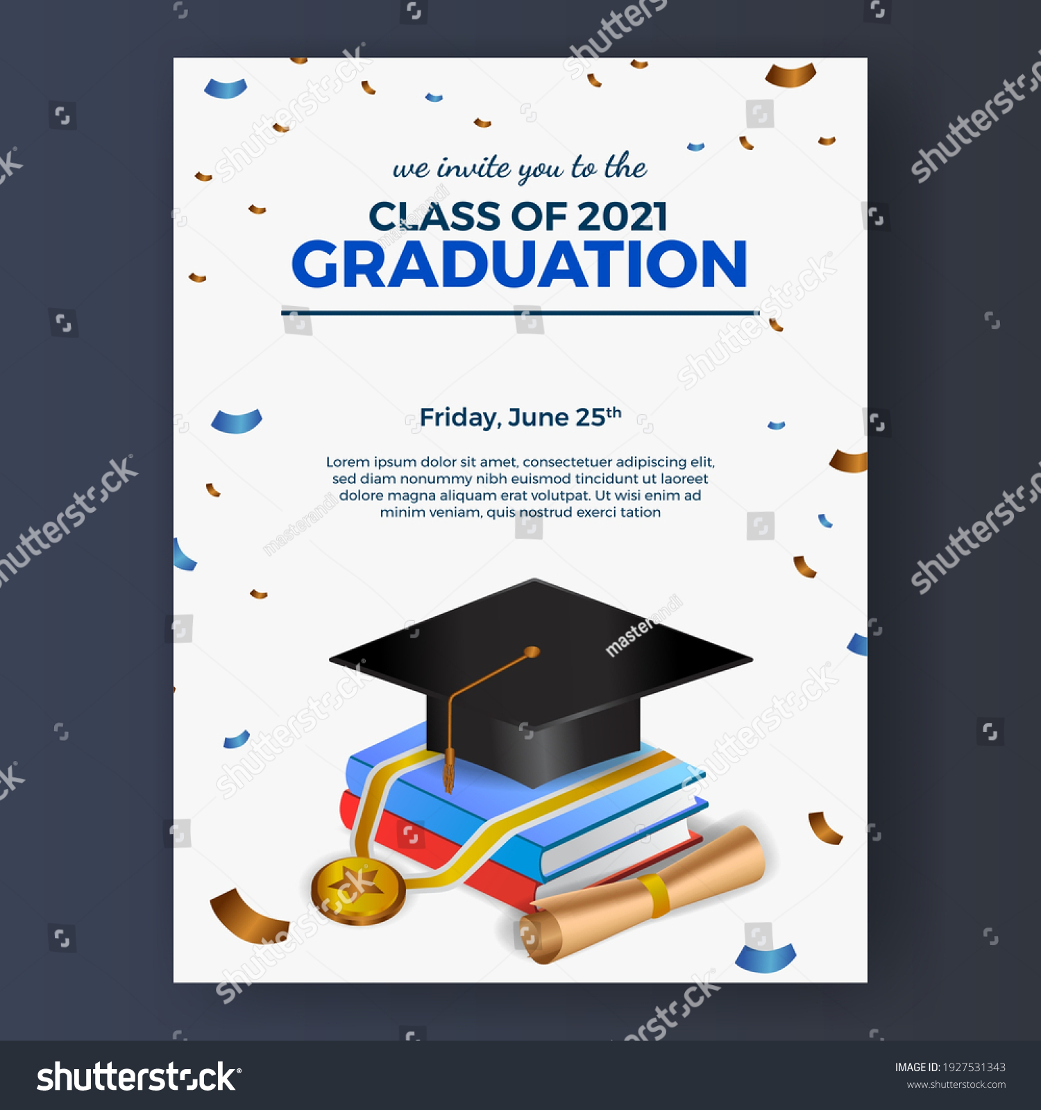 Graduation Party Poster Invitation 3d Isometric Stock Vector (Royalty ...