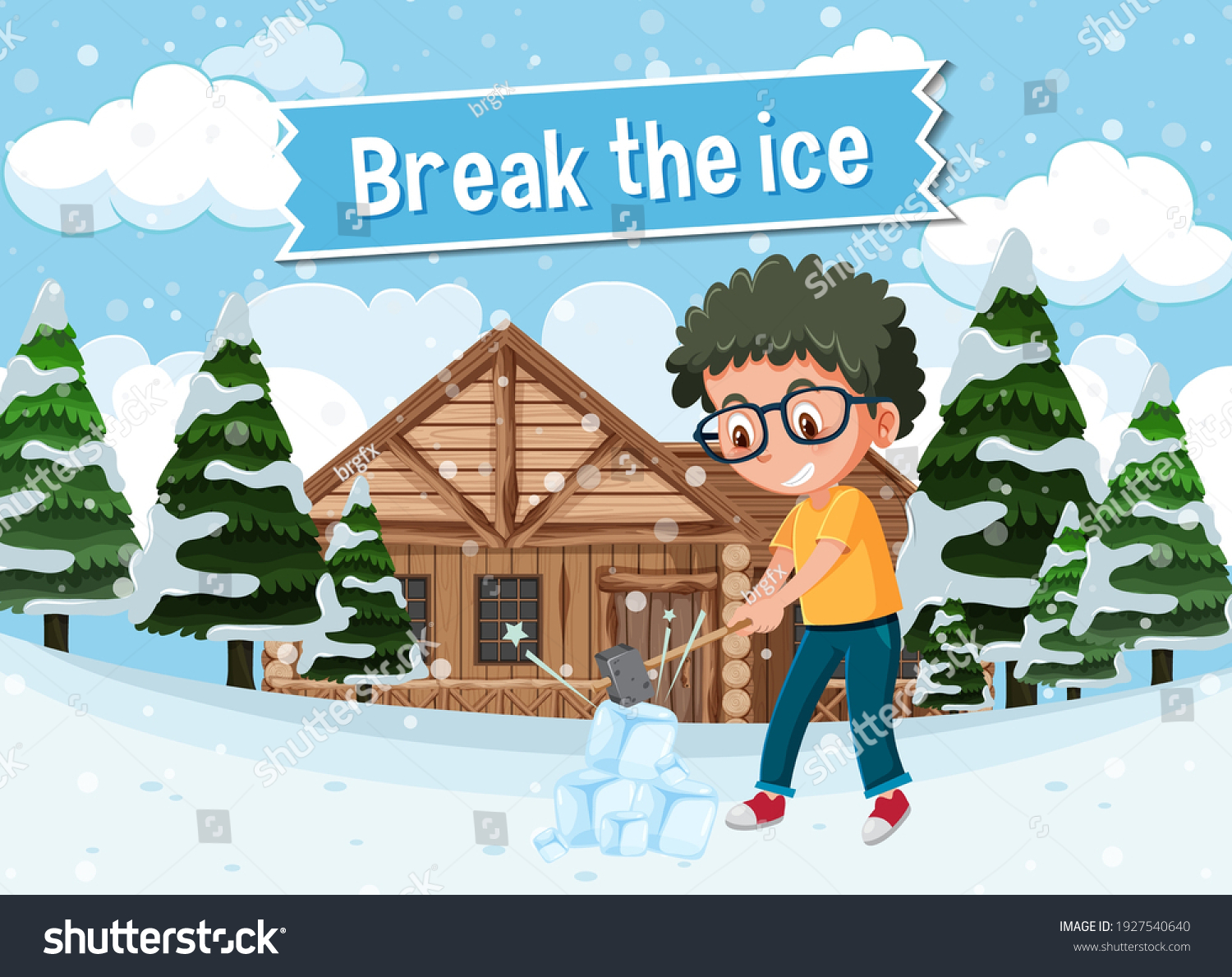 english-idiom-picture-description-break-ice-stock-vector-royalty-free