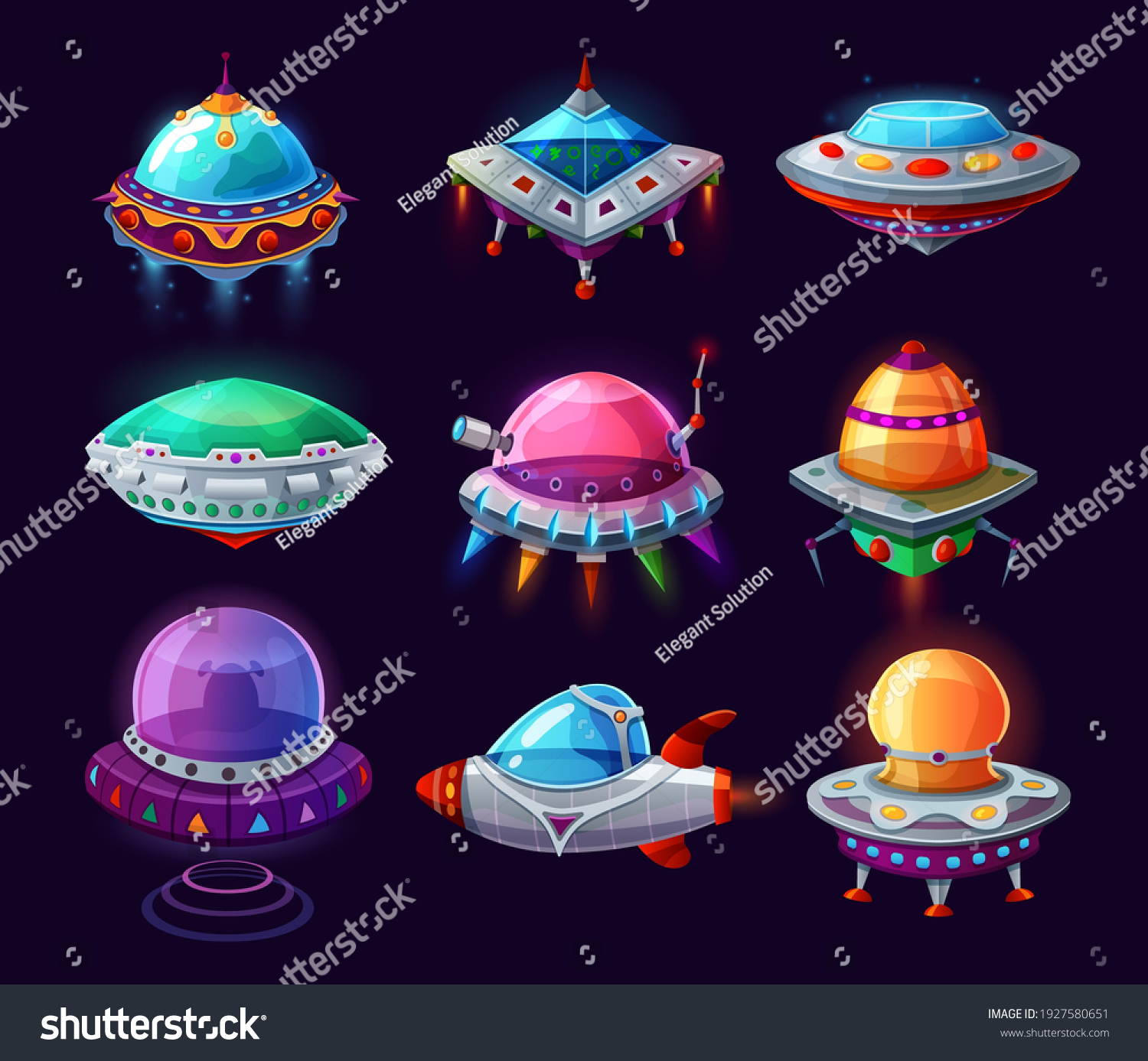 Ufo Alien Saucers Space Aircraft Cartoon Stock Vector (Royalty Free ...