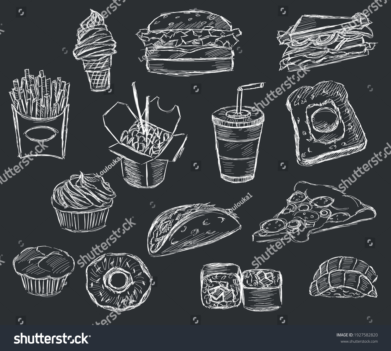 Fast Food Sketch Set White On Stock Vector (Royalty Free) 1927582820 ...