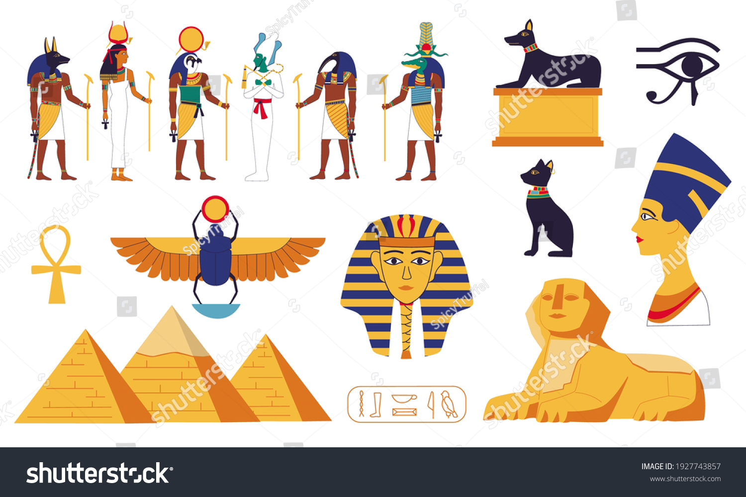 Egypt Collection Ancient Egyptian Gods Mythology Stock Vector (Royalty ...