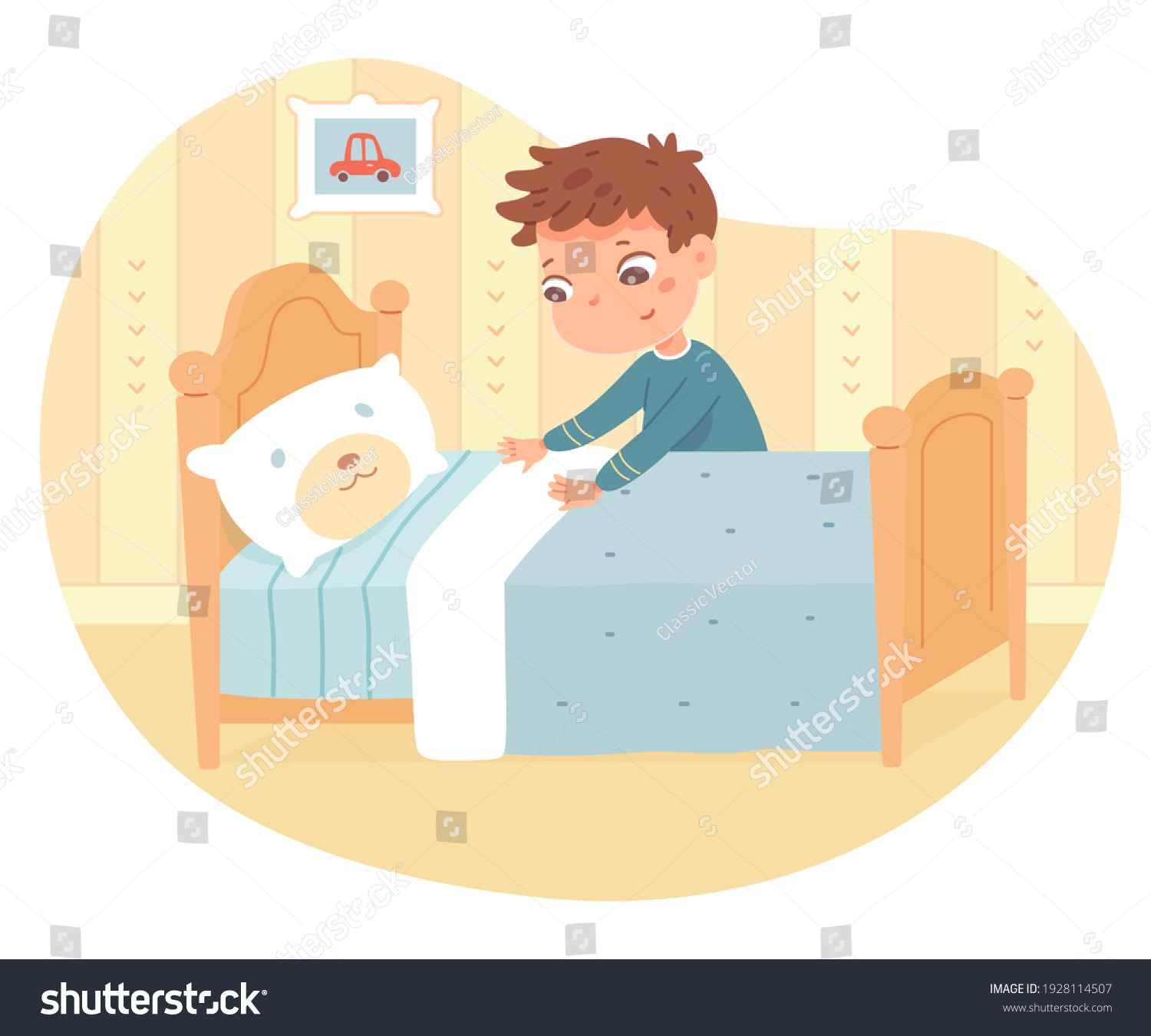 Мальчик заправляет кровать