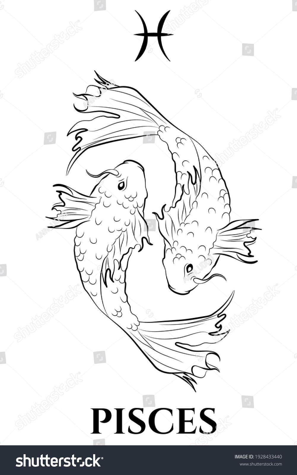 Black White Vector Illustration Pisces Sign Stock Vector (Royalty Free ...