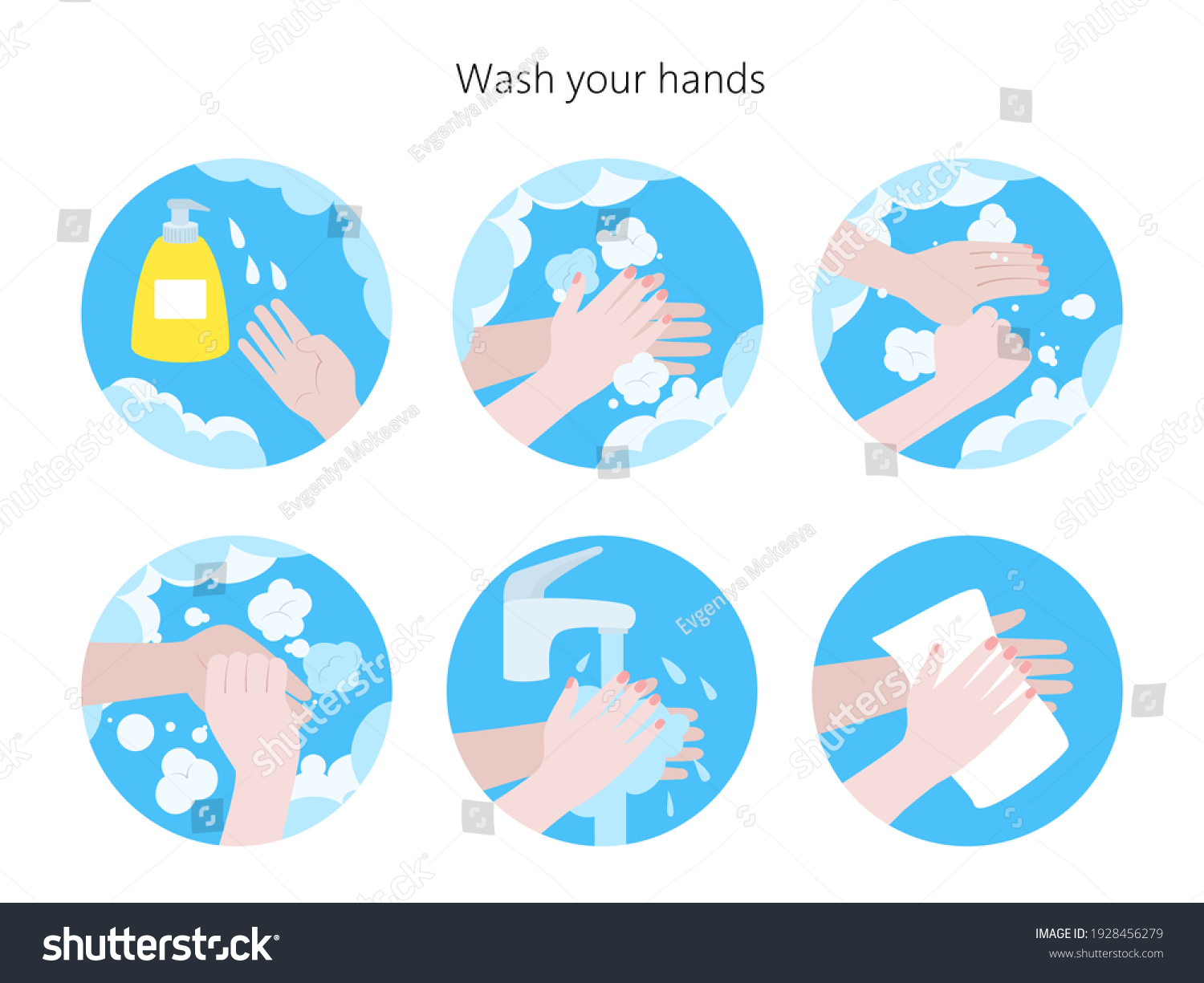 Washing Hands Step By Step Sequence Stock Vector (Royalty Free ...