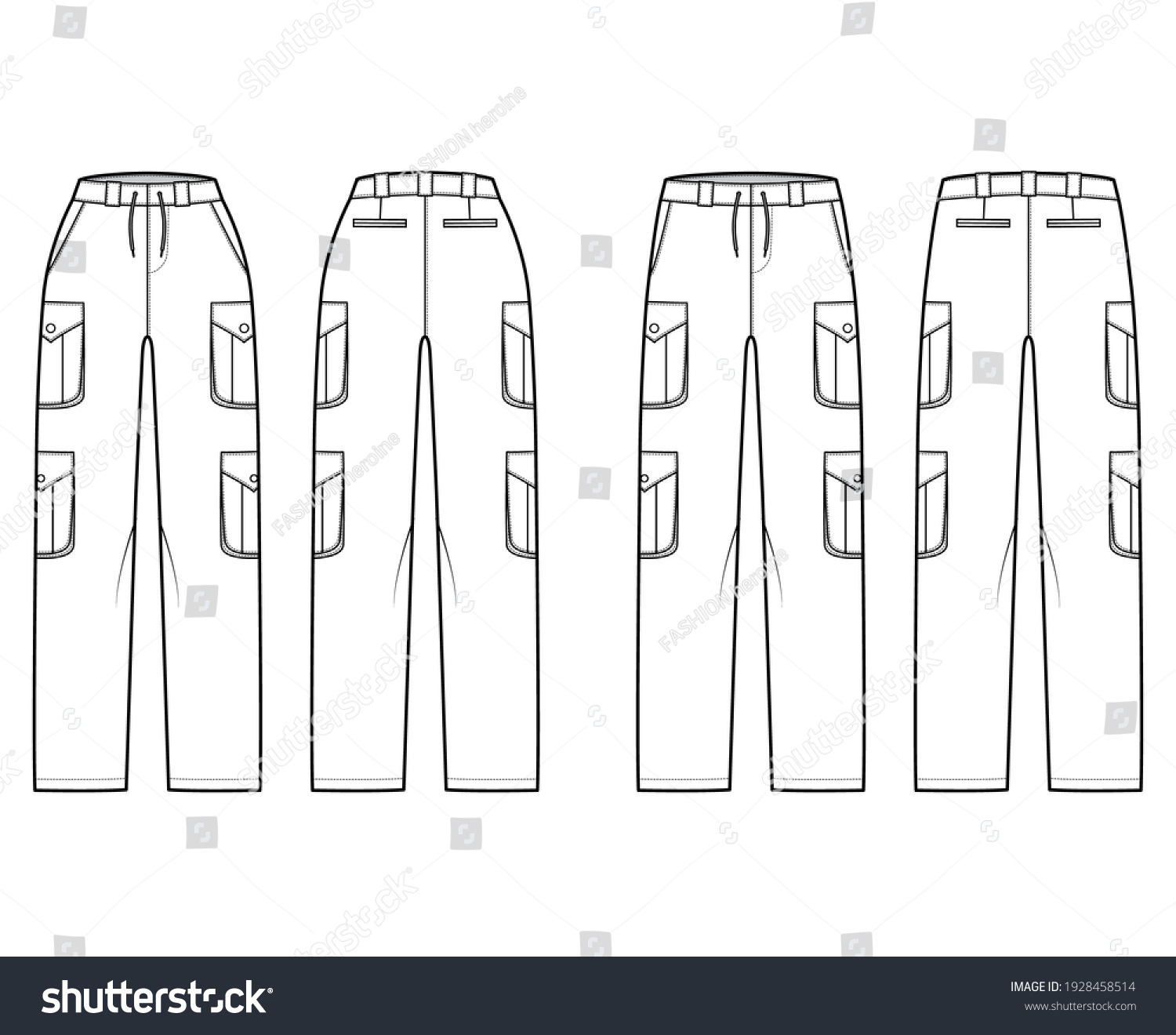 Set Cargo Pants Technical Fashion Illustration Stock Vector (Royalty ...