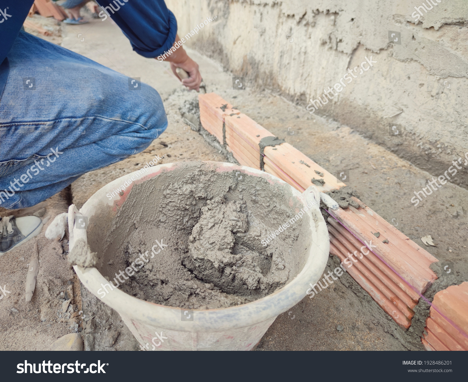 Construction Workers Using Cement Tools Work Stock Photo 1928486201 ...