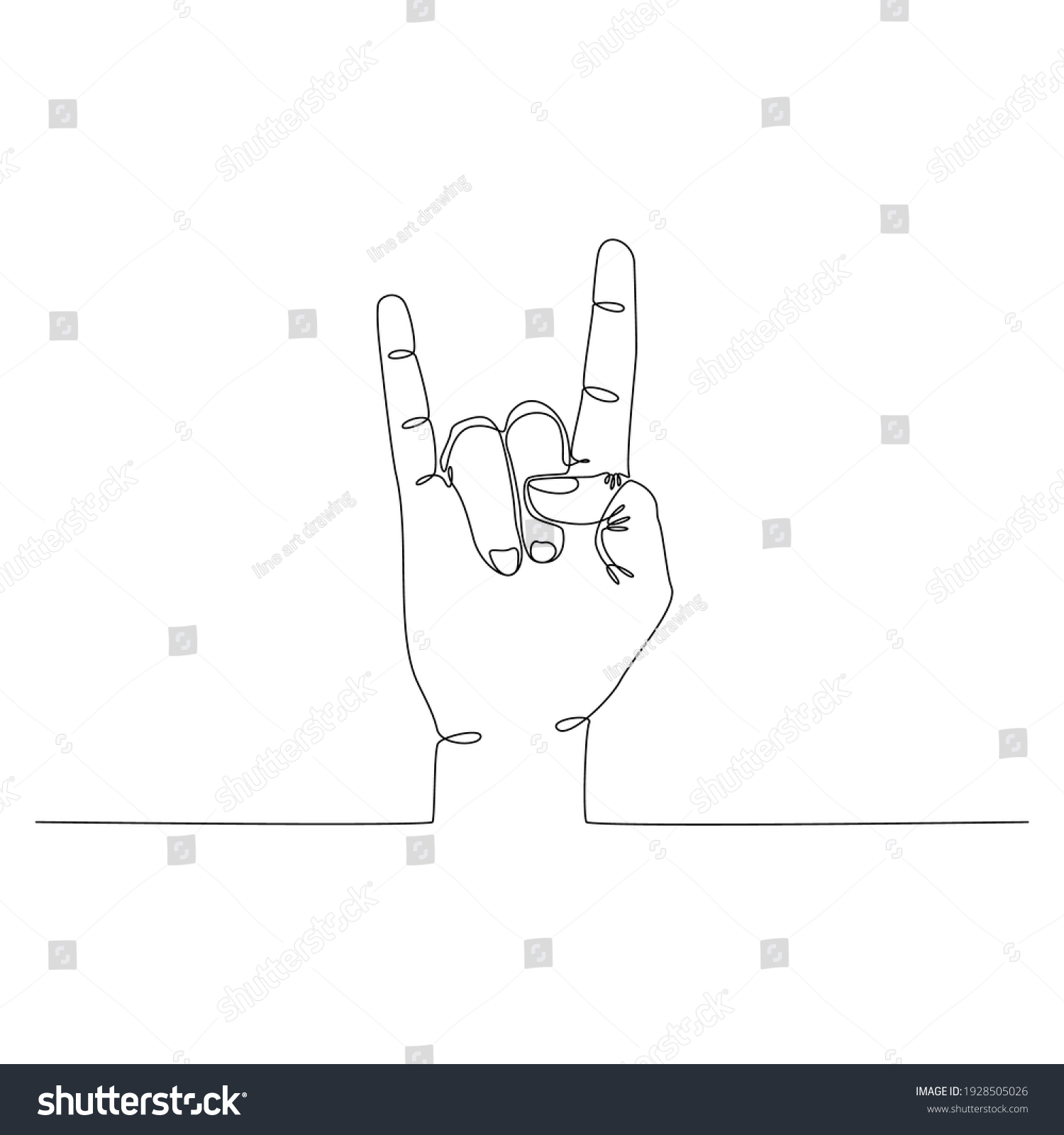 Continuous Line Drawing Hand Rock Music Stock Vector (Royalty Free ...