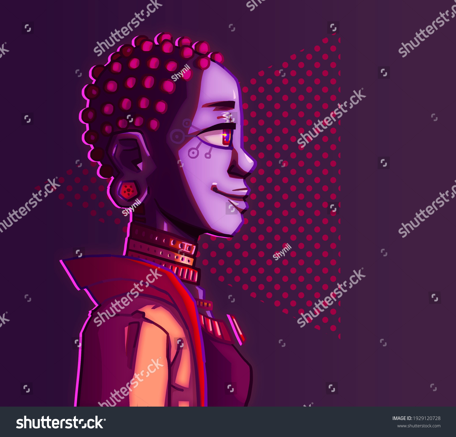 Futuristic Portrait Black Woman Vivid Neon Stock Illustration ...