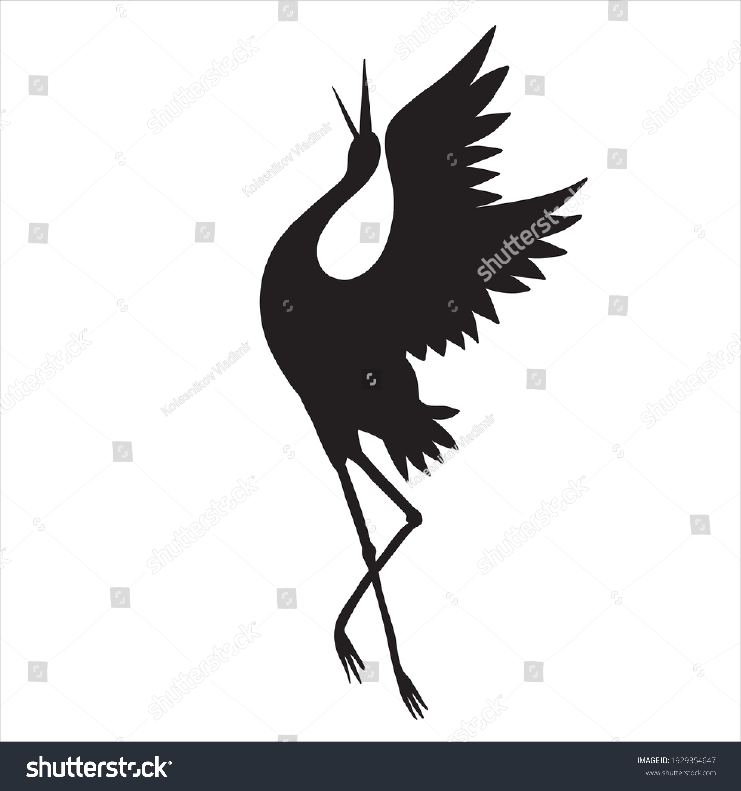 Silhouette Flying Crane On White Background Stock Vector (Royalty Free ...