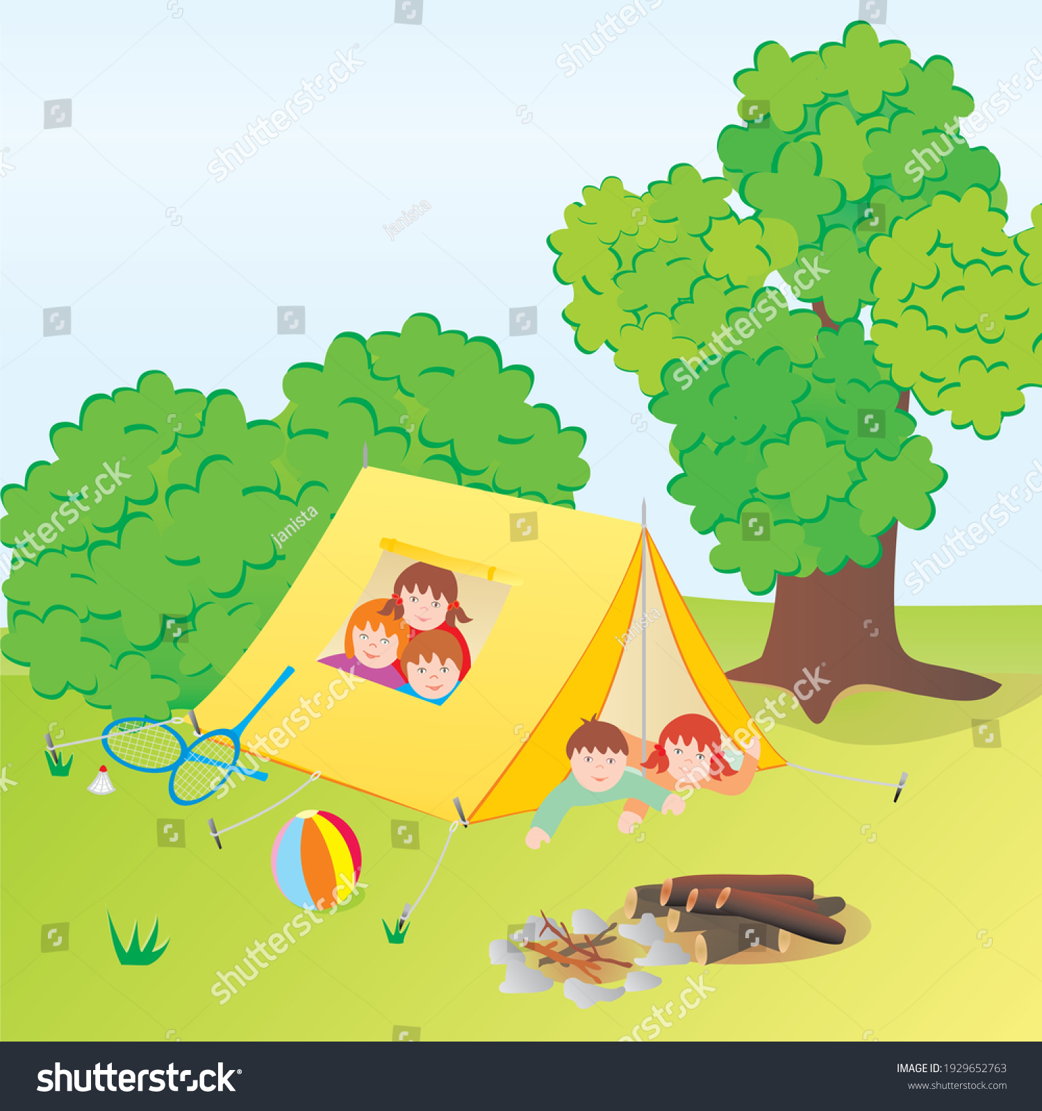 Summer Camp Children Tent Funny Vector Stock Vector (Royalty Free ...