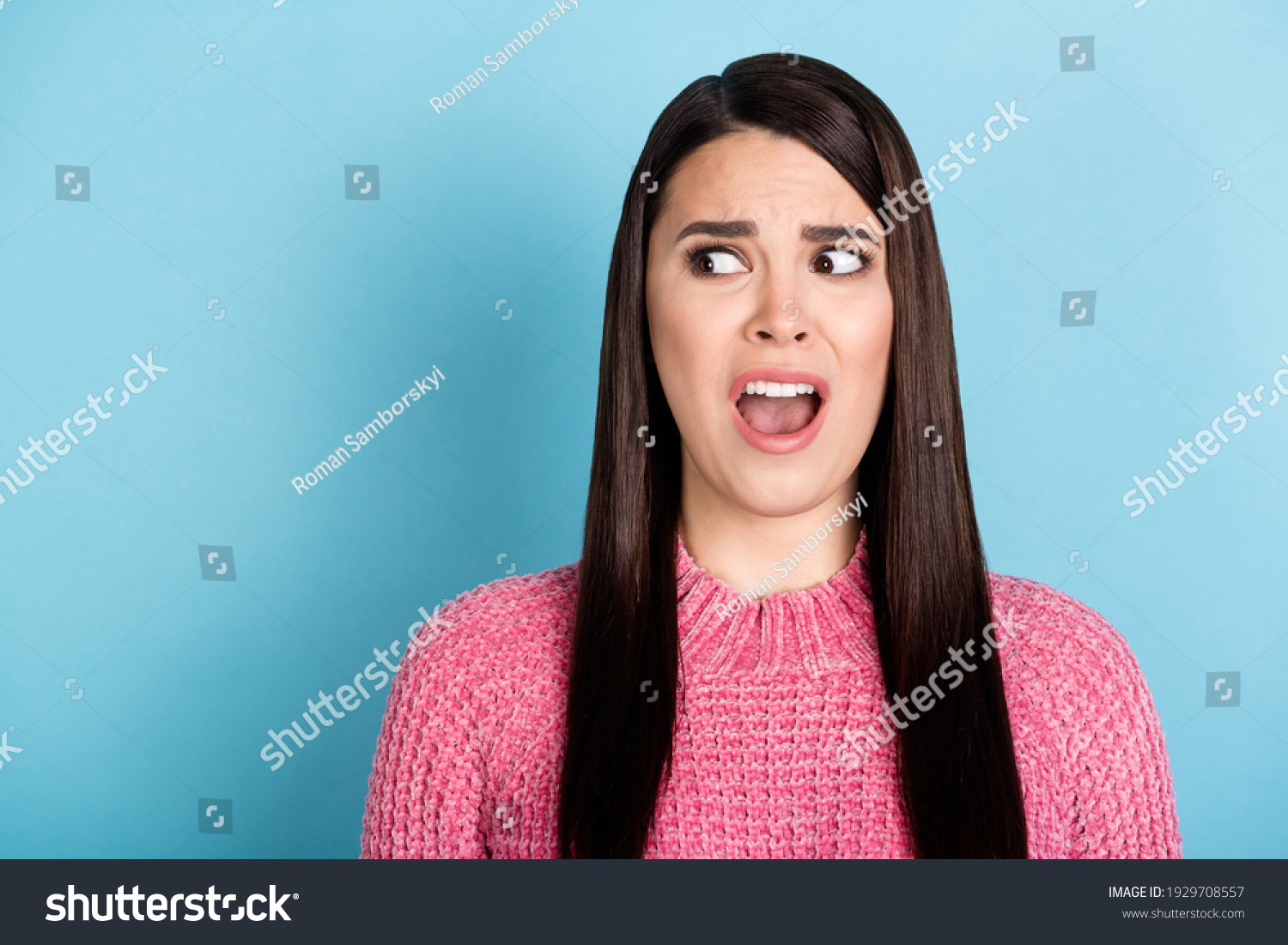 Portrait Impressed Lady Open Mouth Look Stock Photo 1929708557 ...