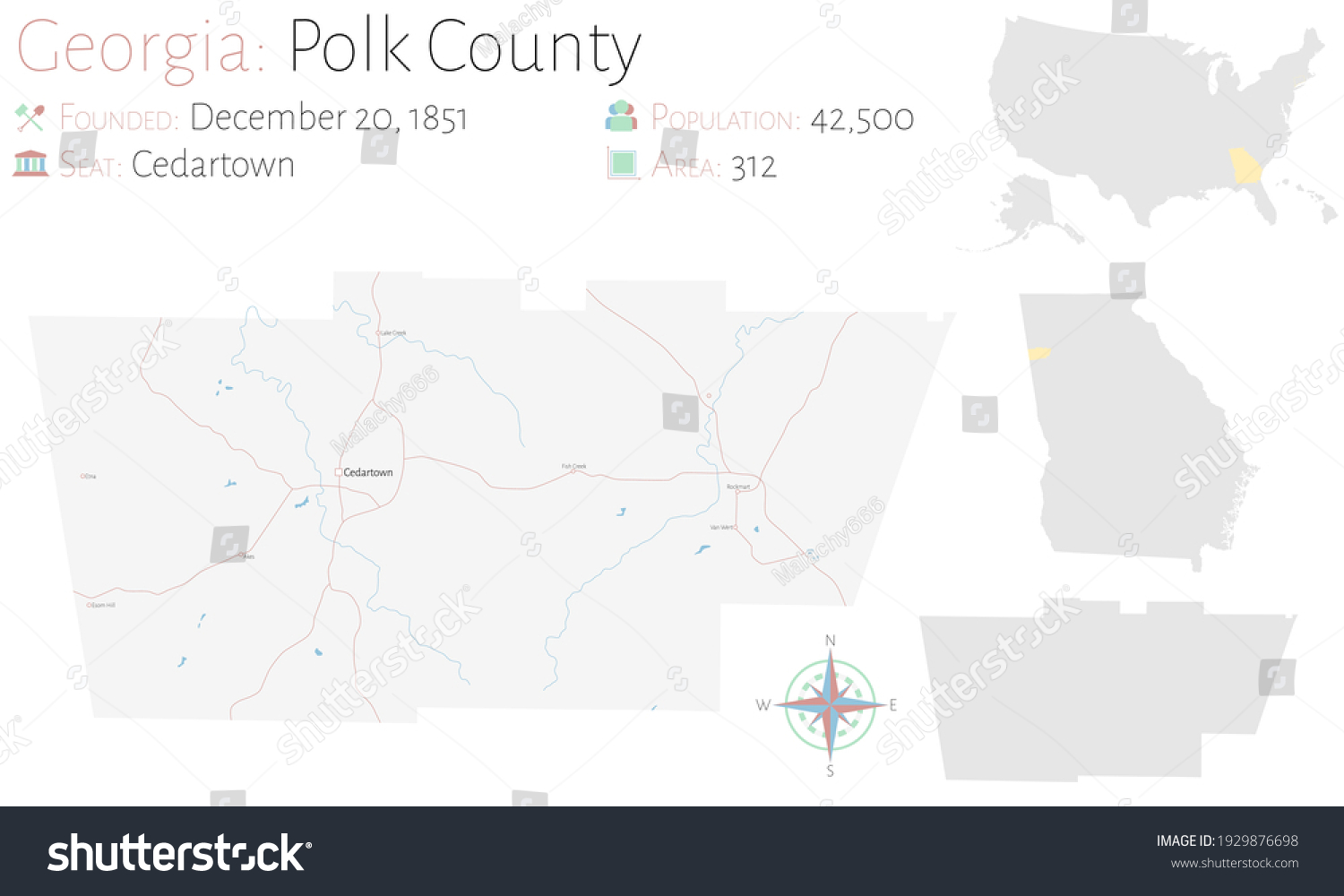 Large Detailed Map Polk County Georgia Stock Vector (Royalty Free ...