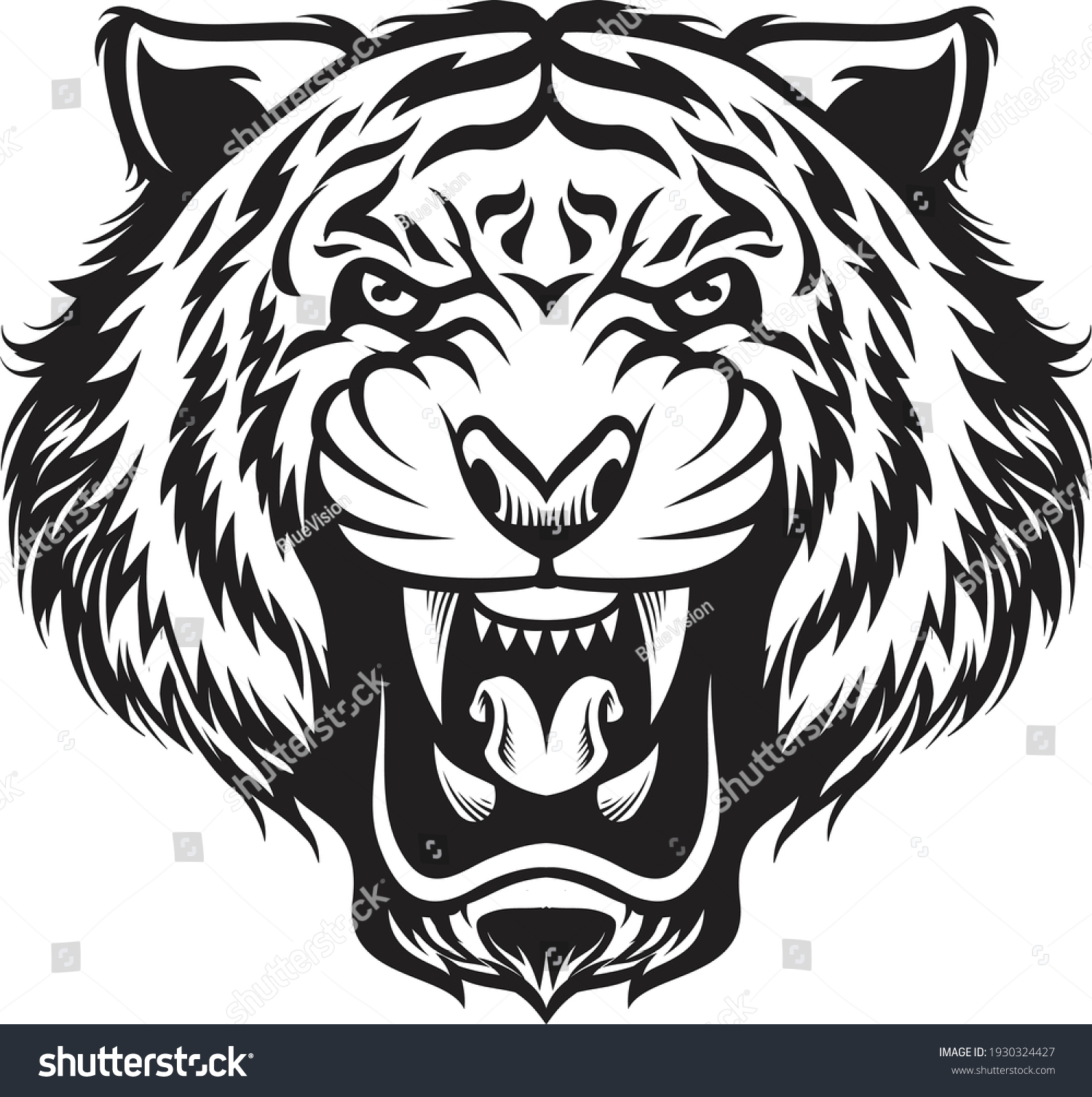 Illustration Tiger Roaring Head Black White Stock Vector Royalty Free 1930324427 Shutterstock 0346