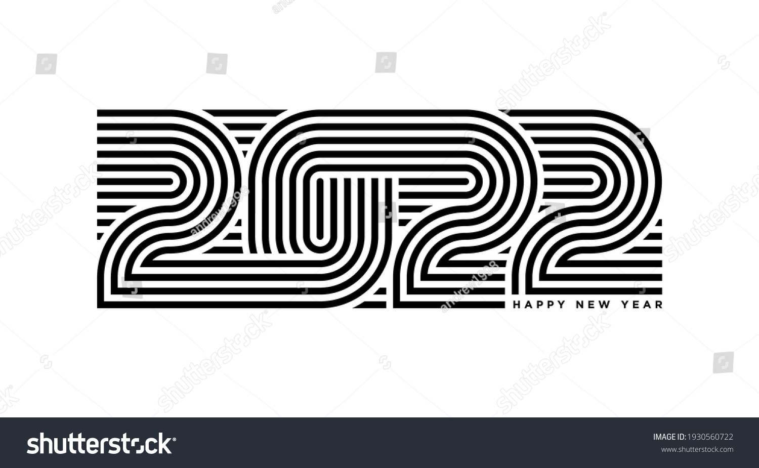 2022 Outline Modern Design Text Happy Stock Vector (Royalty Free ...