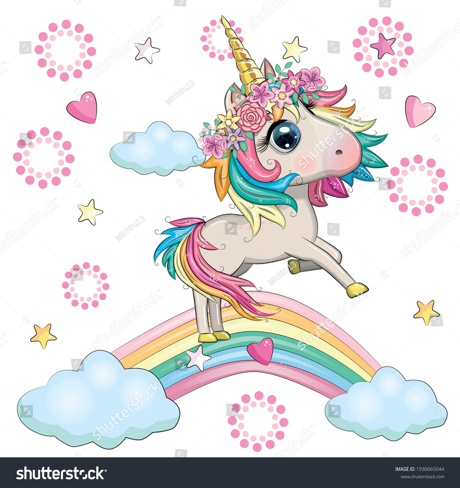 Cute Magical Unicorn On Rainbow Greeting Stock Vector (Royalty Free ...