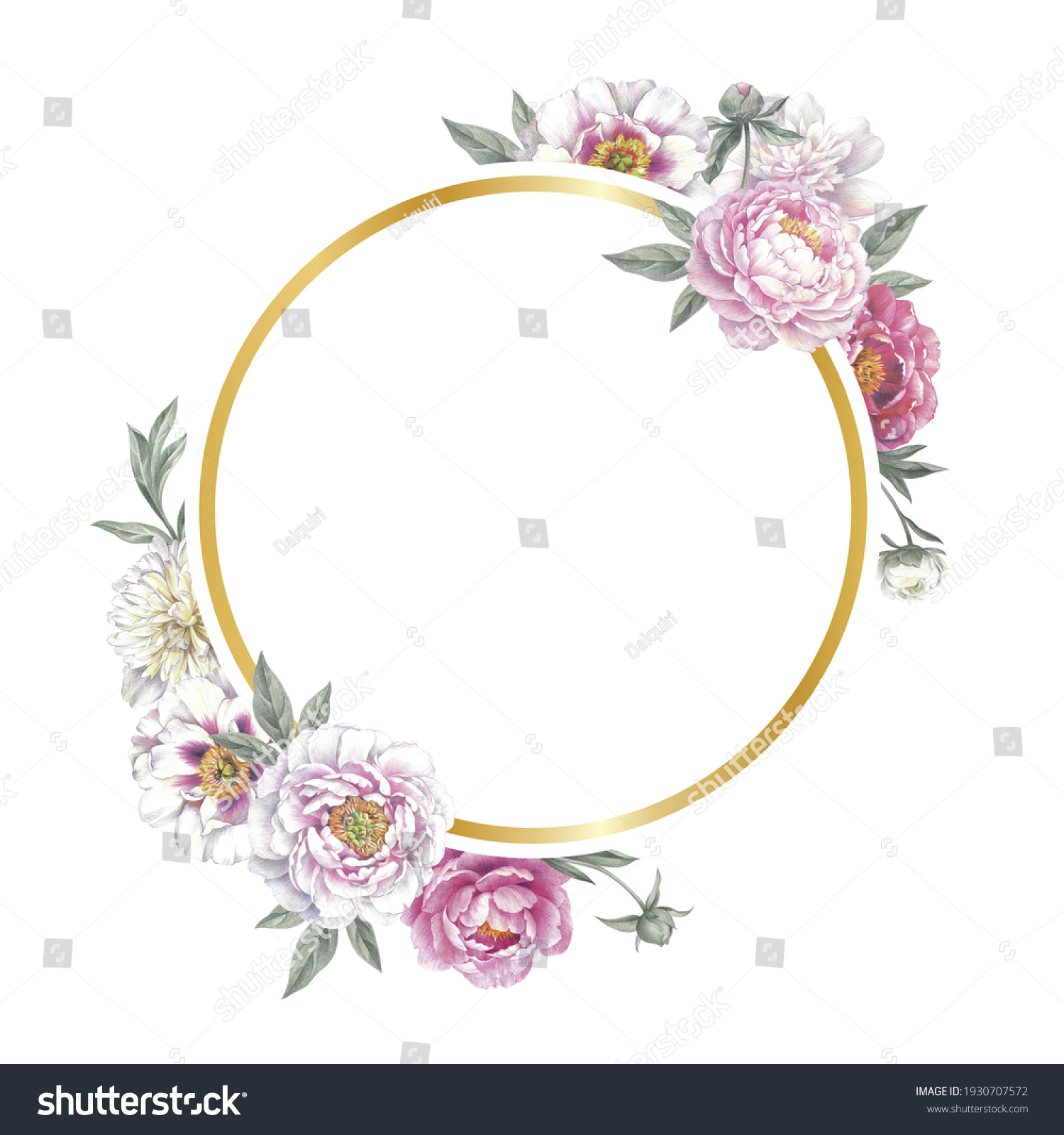 Golden Round Frame Peonies Floral Template Stock Illustration ...