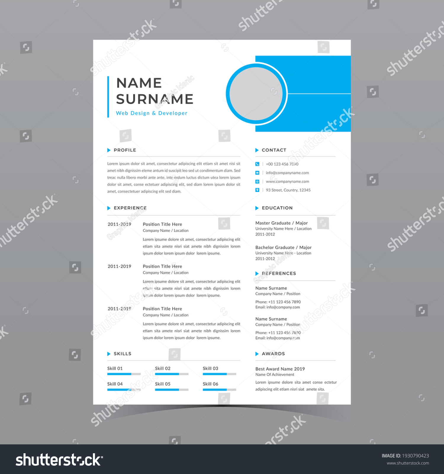 Professional Resume Template Vector Design Stock Vector (Royalty Free ...