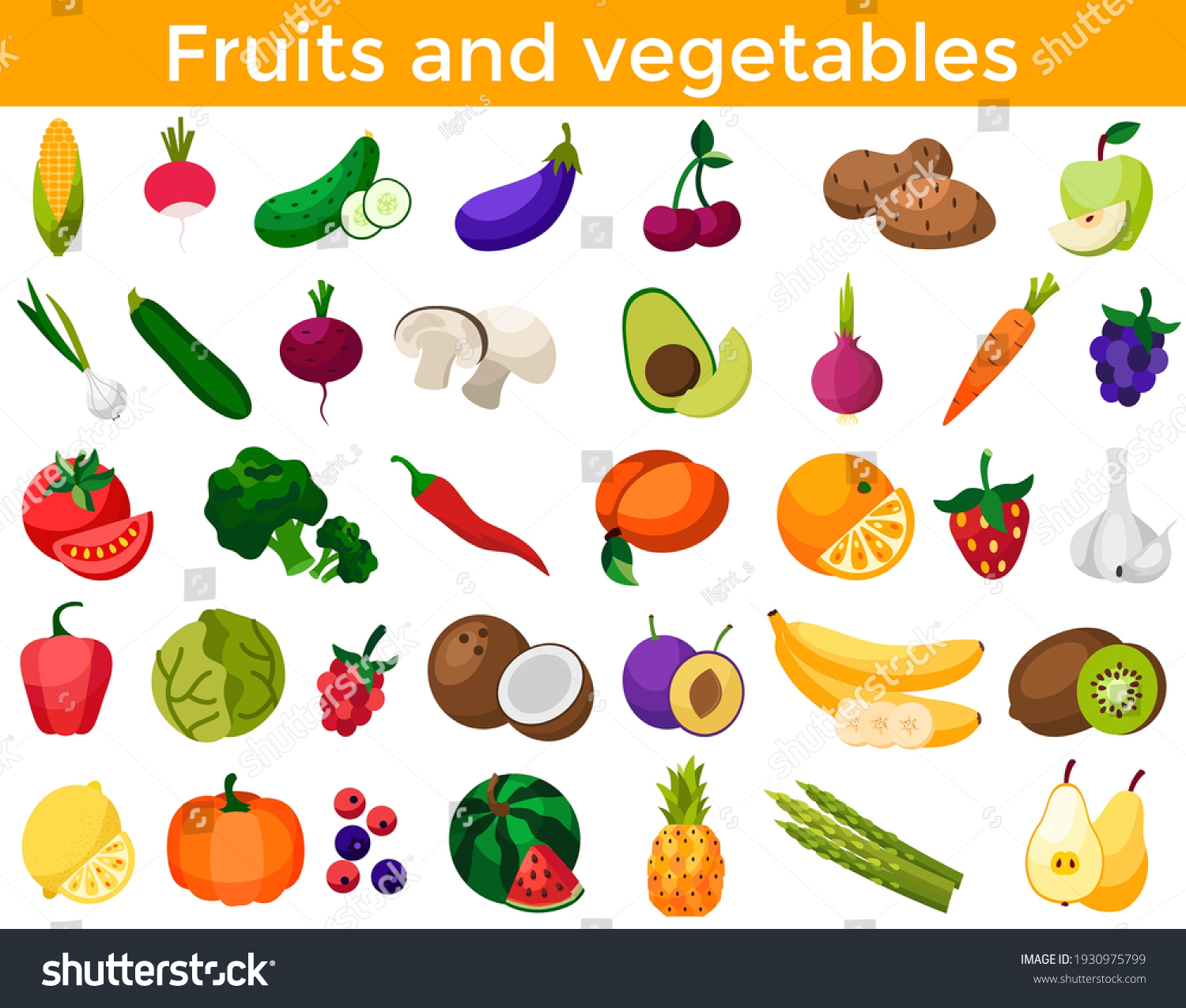 Set Fresh Healthy Vegetables Fruits Berries Stock Vector (Royalty Free ...