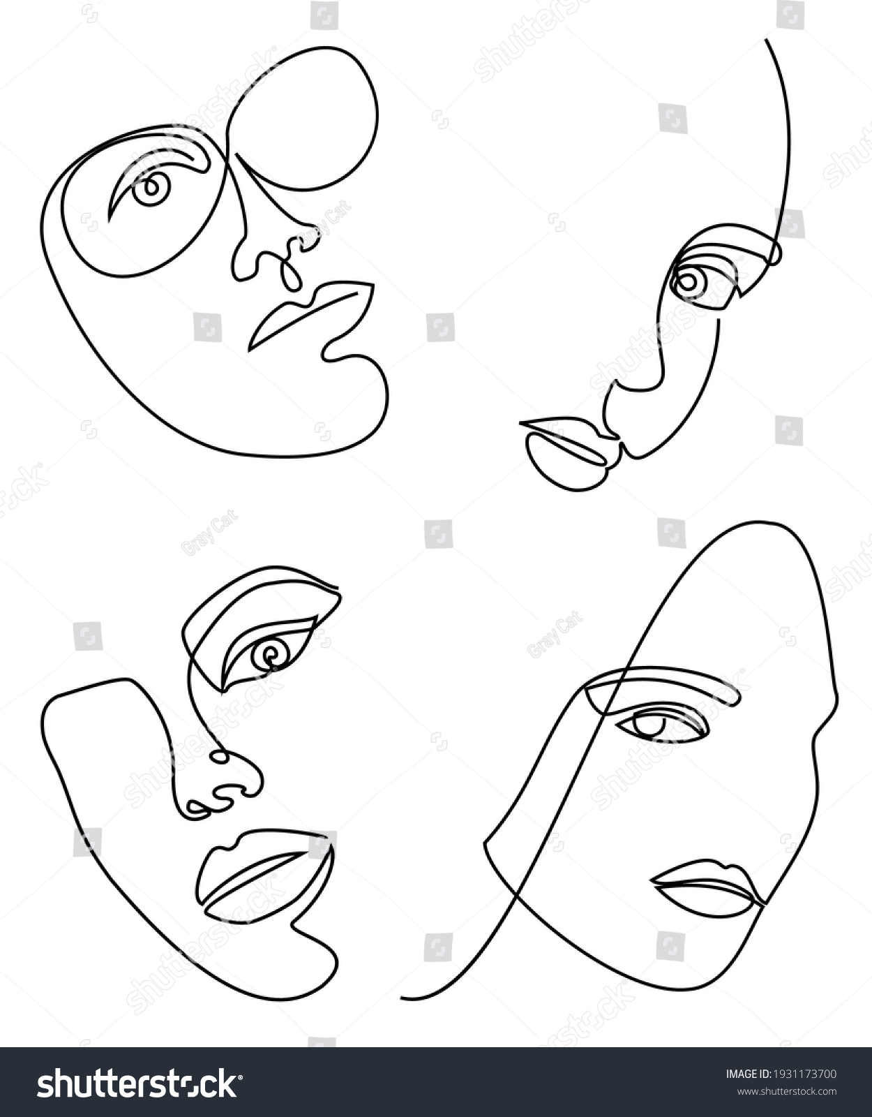 Collection Silhouettes Girls Head Woman Face Stock Vector (Royalty Free ...