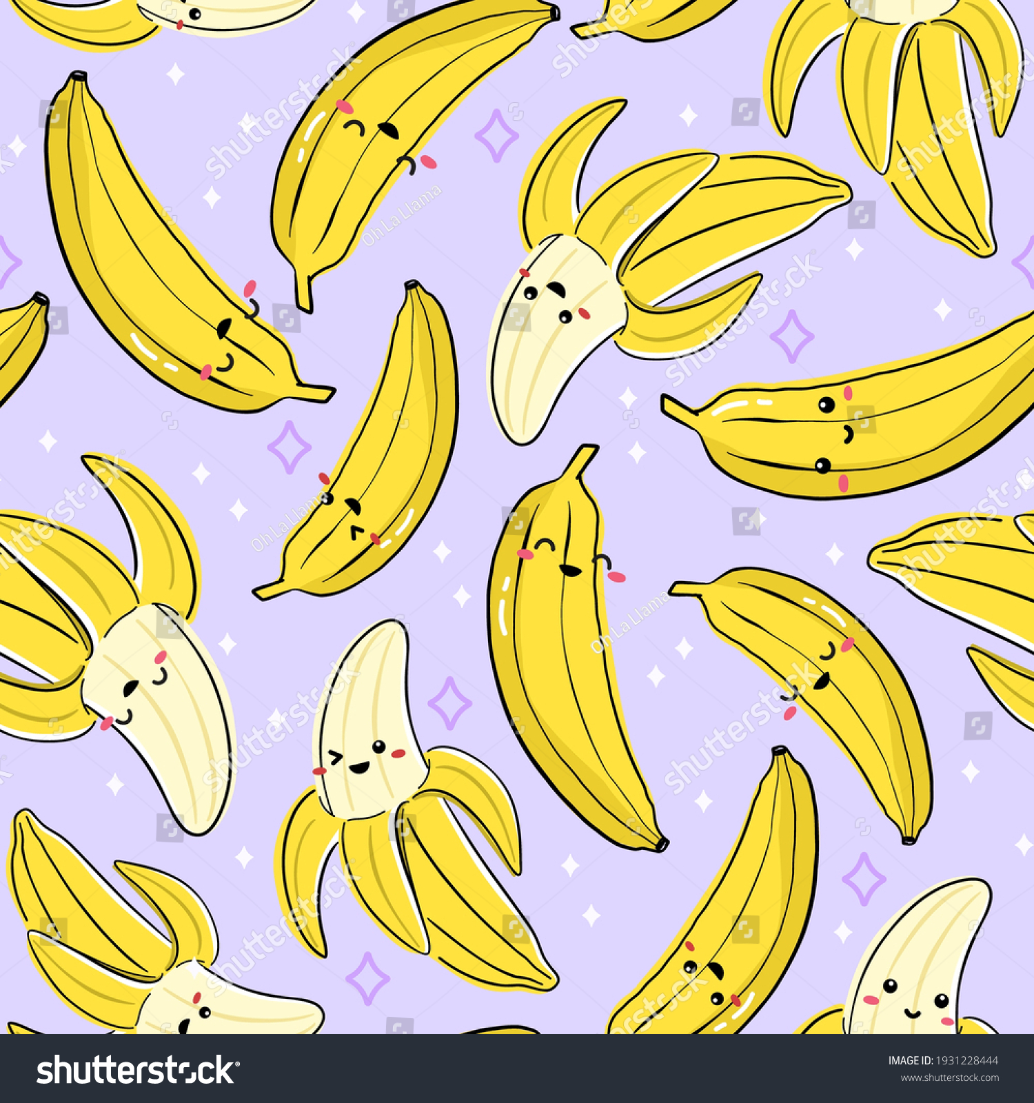 Seamless Pattern Kawaii Fruit Drawing Kids Stock Vector (Royalty Free ...