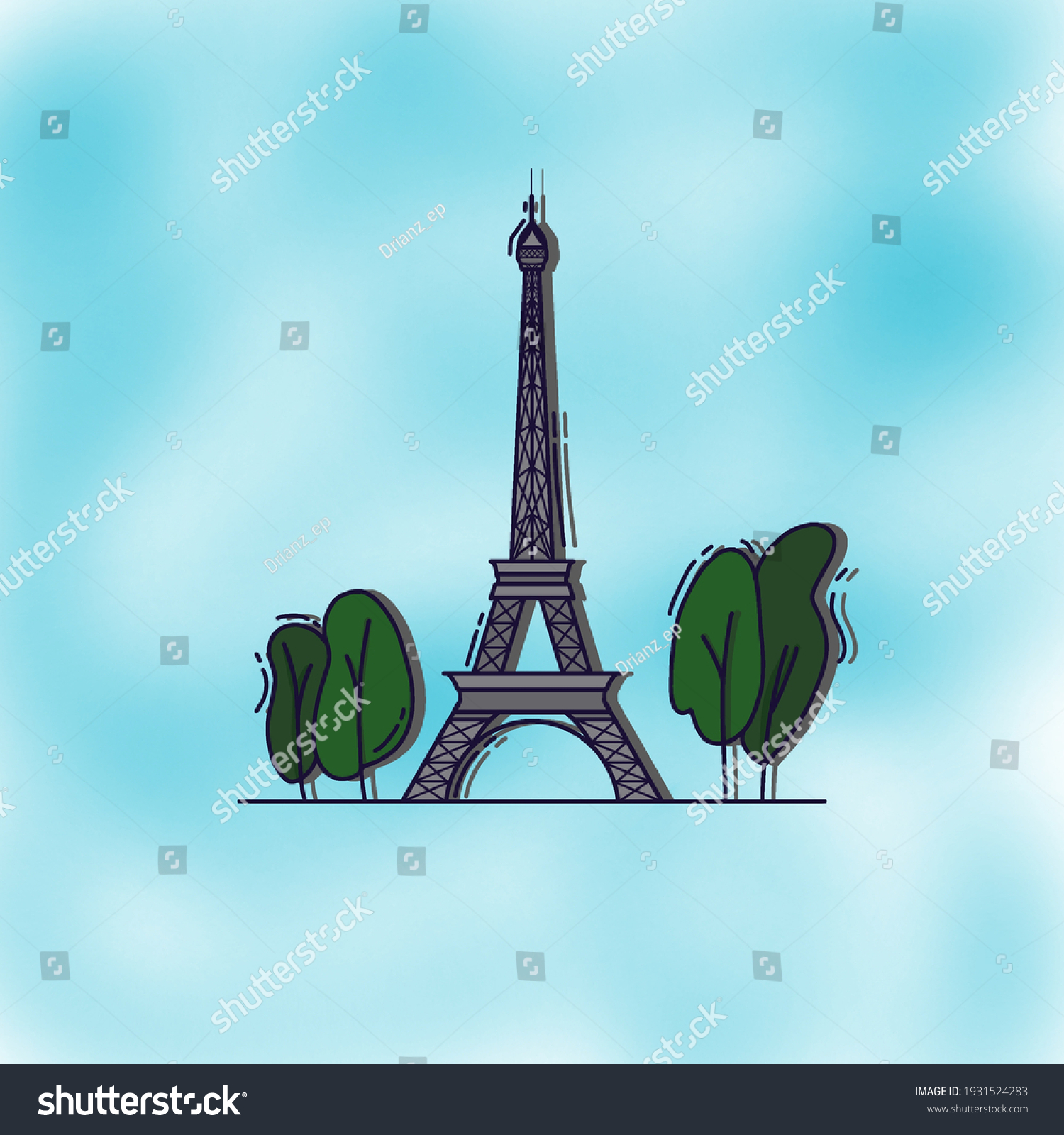 Illustration Eiffel Tower On Blue Background Stock Illustration ...