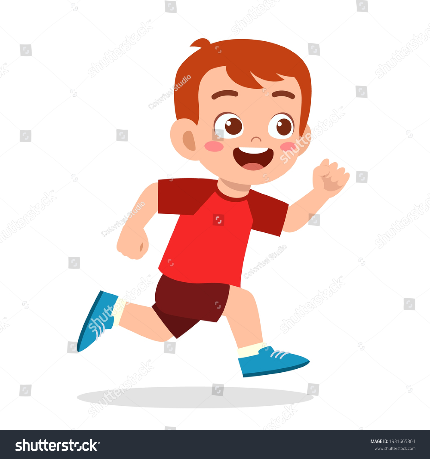 Happy Cute Little Boy Running Fast Stock Vector (Royalty Free ...