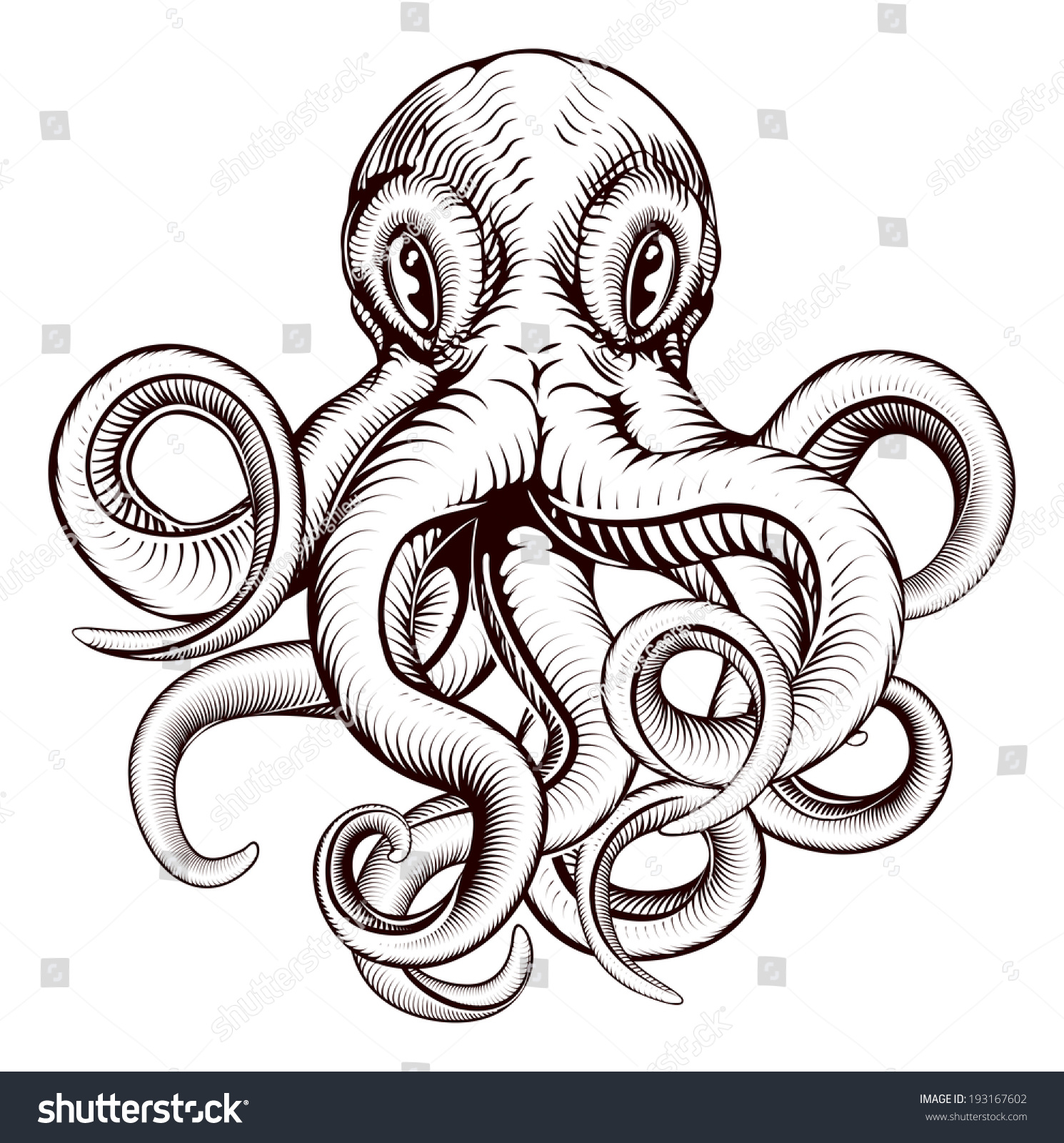 Original Illustration Octopus Dynamic Woodblock Style Stock Vector ...