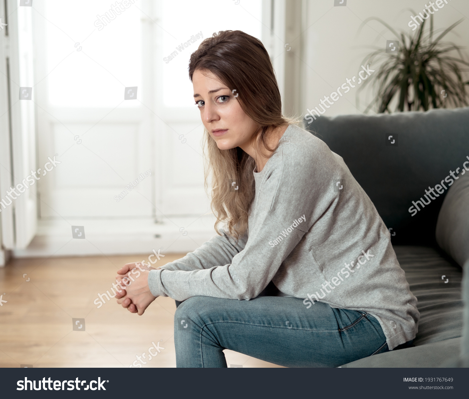 Depressed Sad Attractive Woman Crying On Stock Photo 1931767649 ...