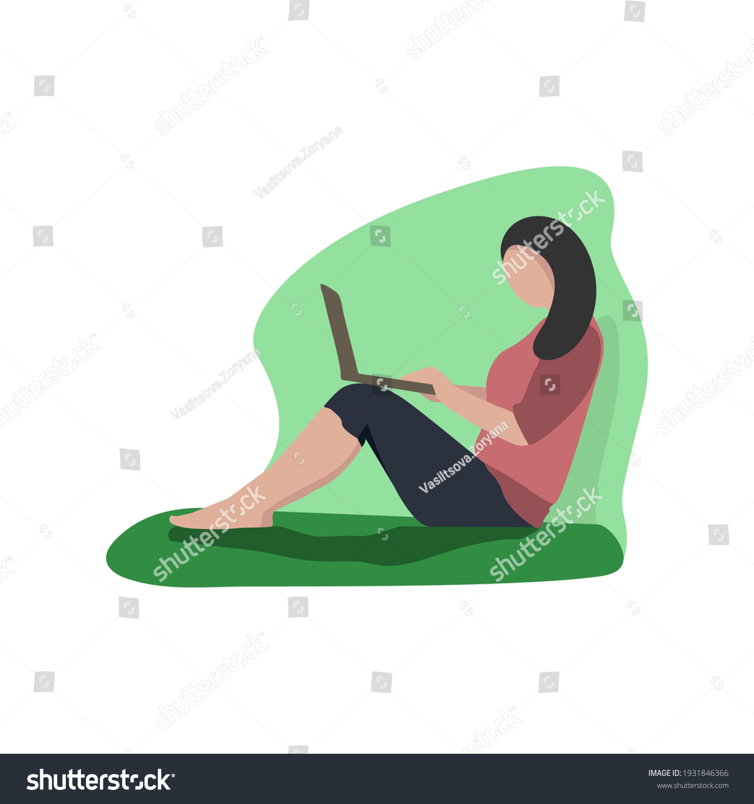 Girl Works Home Laptop Home Office Stock Vector (Royalty Free ...