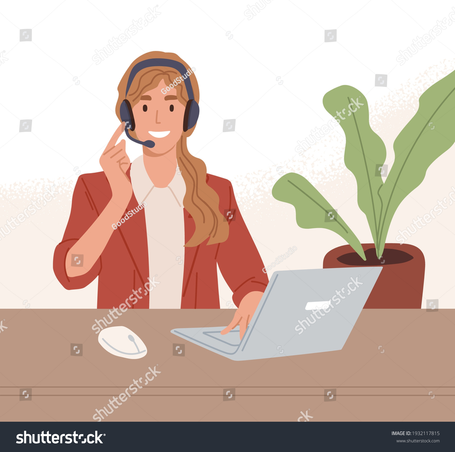 Operator Call Center Working Online Laptop Stock Vector (Royalty Free ...