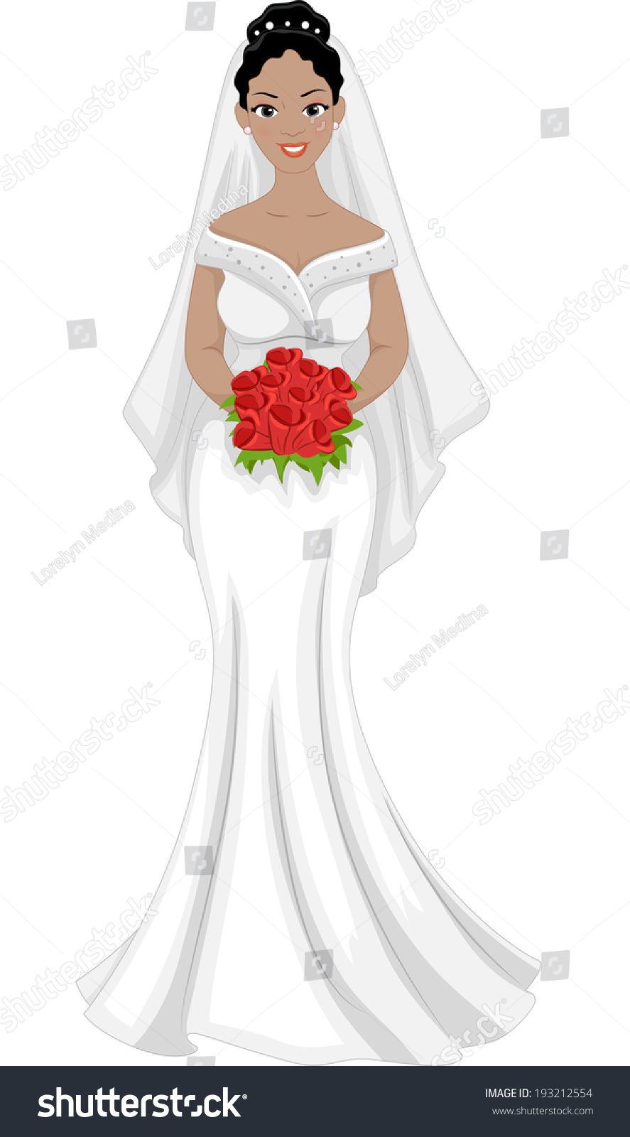 Vektor Stok Illustration Lovely Africanamerican Bride Her Wedding