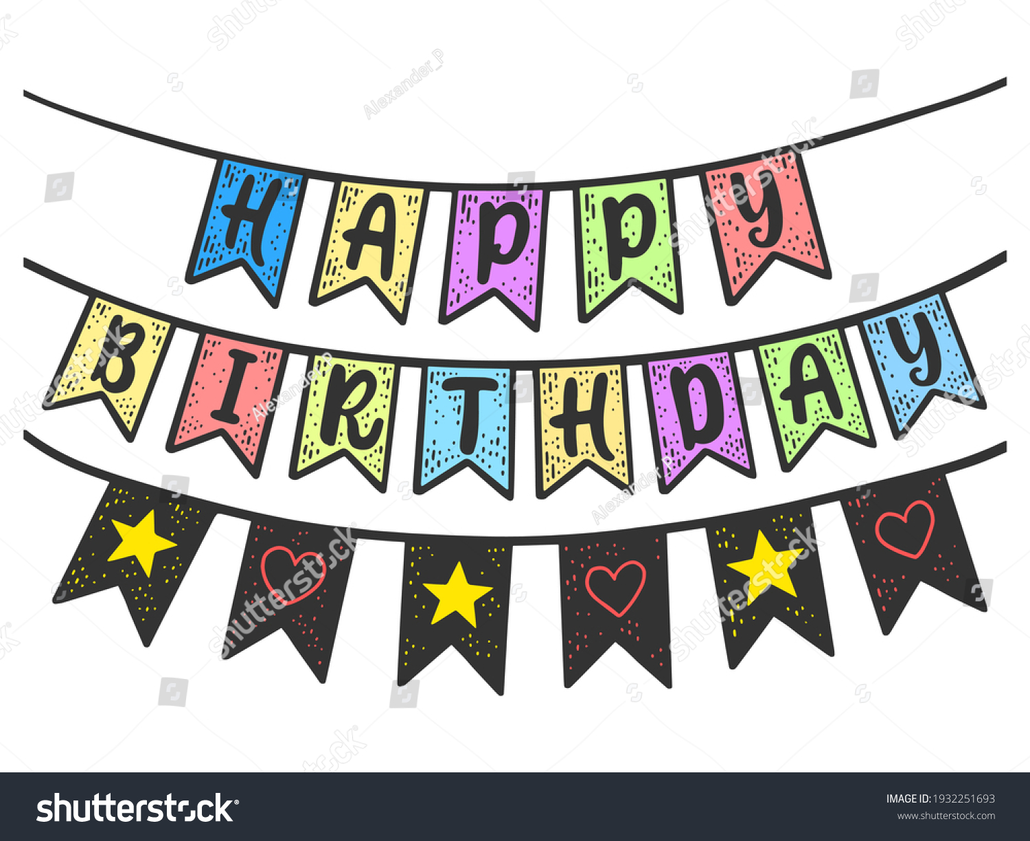 Happy Birthday Flags Color Sketch Engraving Stock Vector Royalty Free