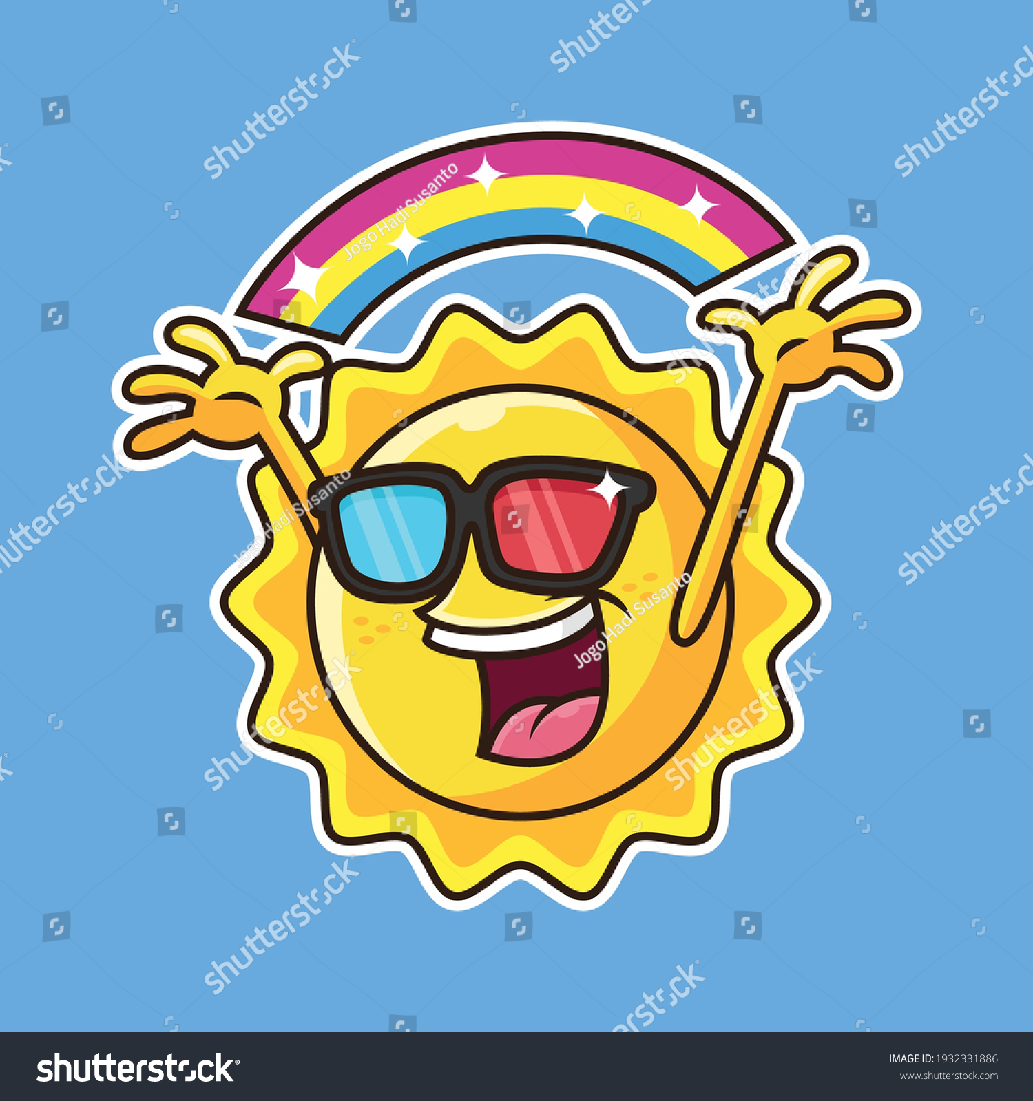 Cute Sun Rainbow Cartoon Symbol Vector Stock Vector (Royalty Free ...