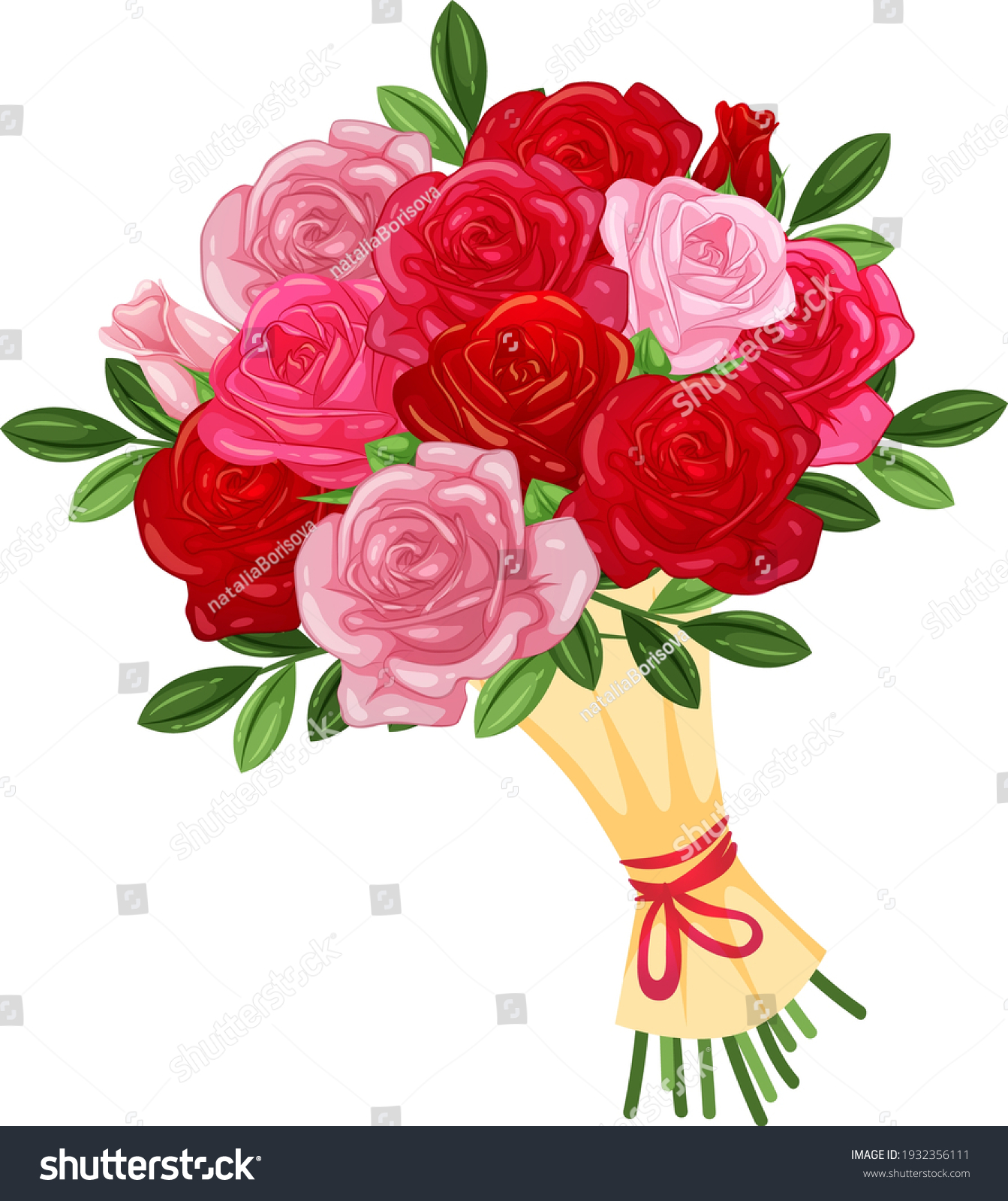 Bouquet Pink Red Roses Postcards Stickersvector Stock Vector (Royalty ...